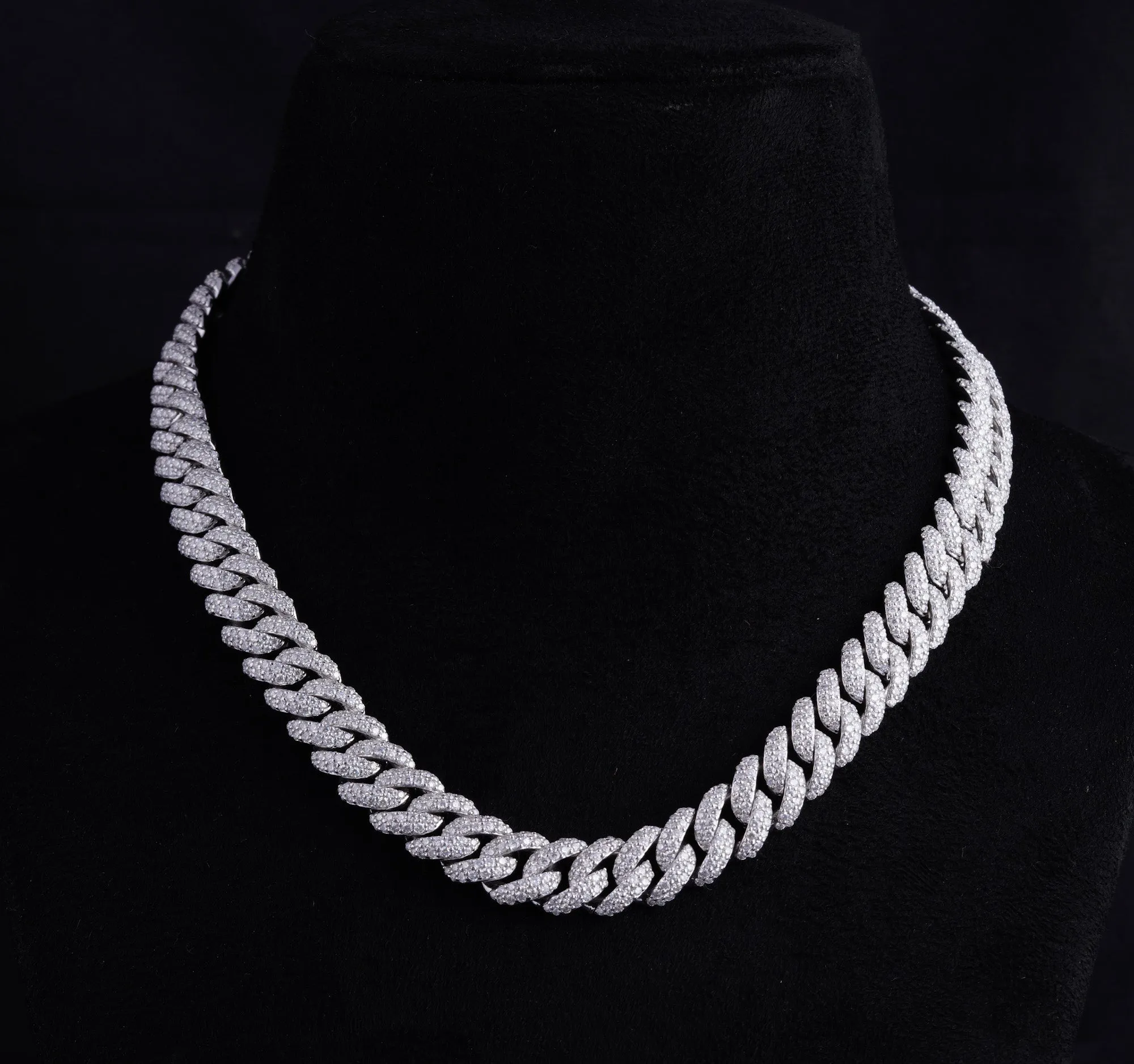 12MM 925 Silver and VVS Lab Grown Diamond Cuban Chain