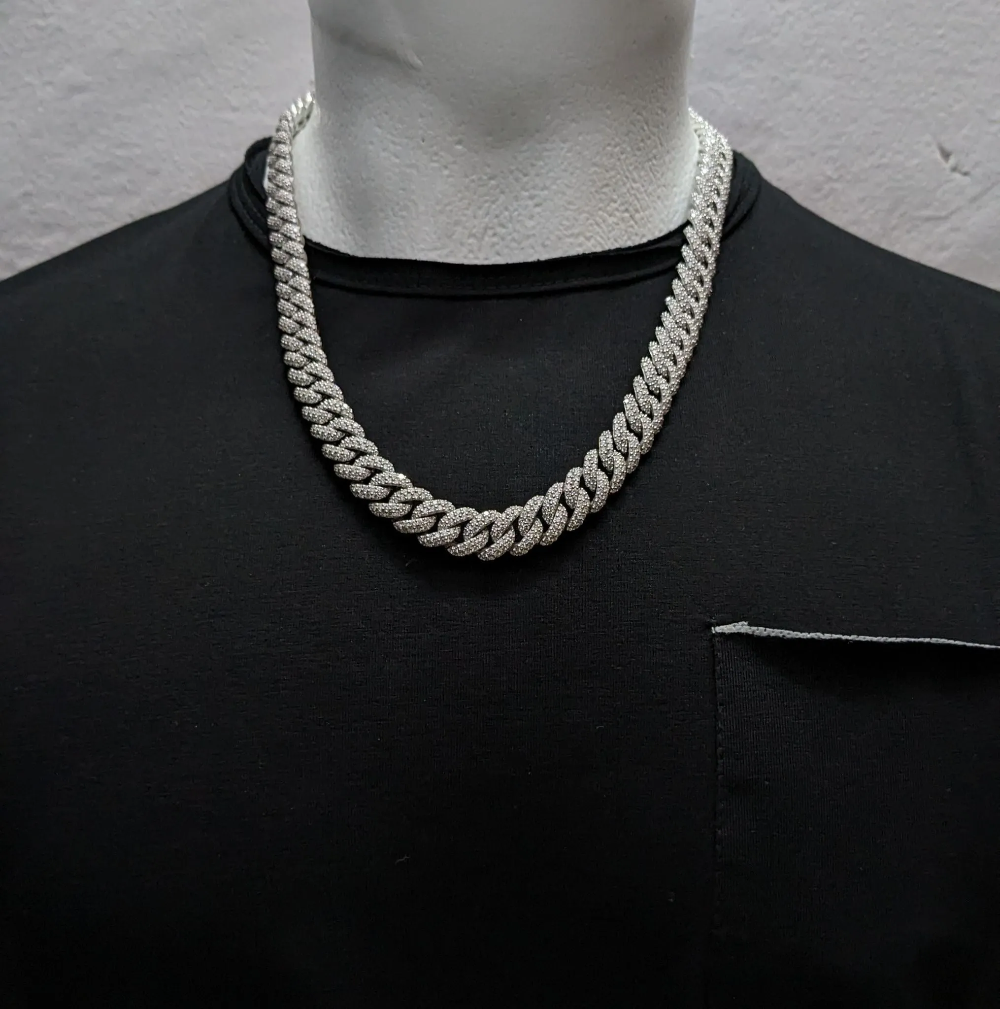 12MM 925 Silver and VVS Lab Grown Diamond Cuban Chain