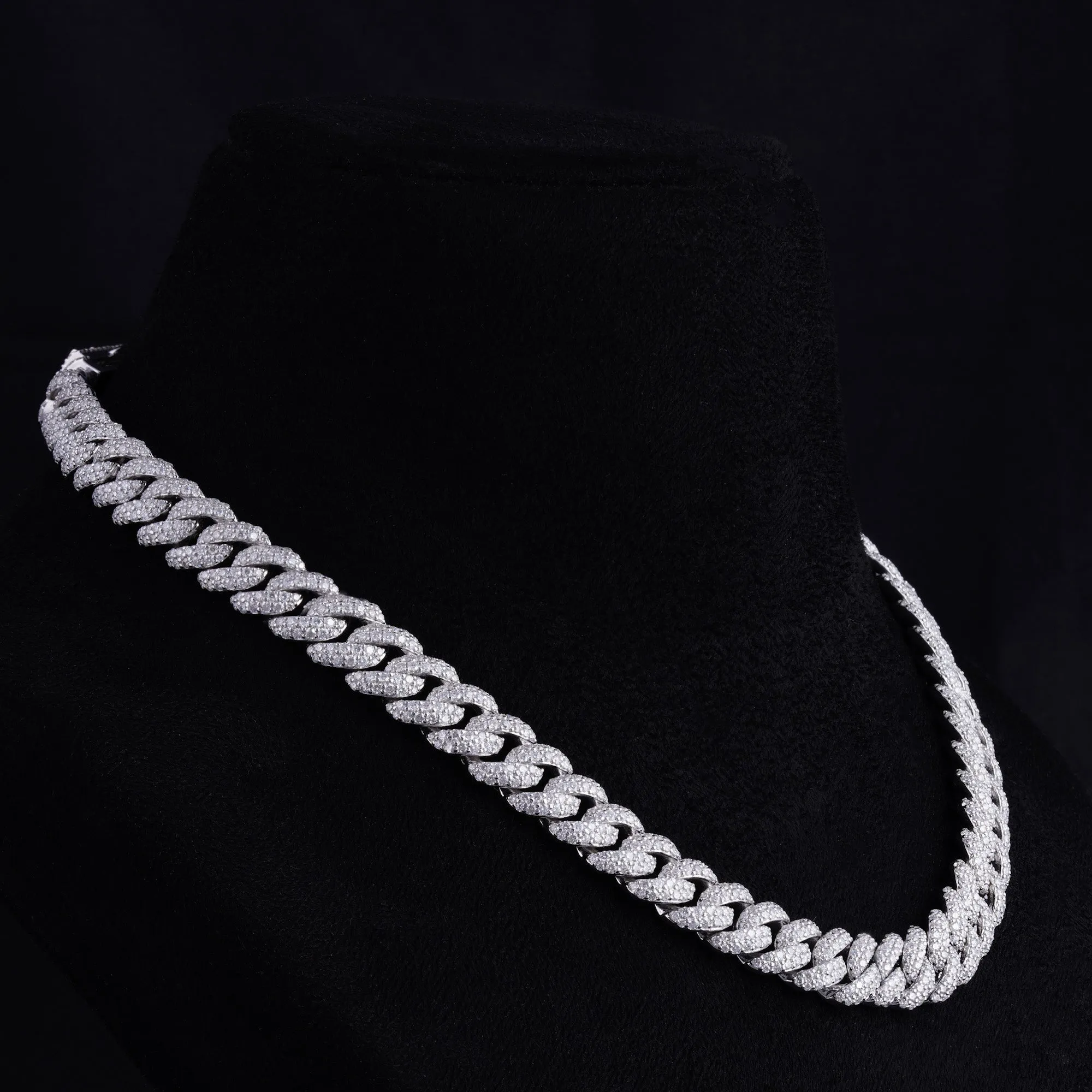 12MM 925 Silver and VVS Lab Grown Diamond Cuban Chain