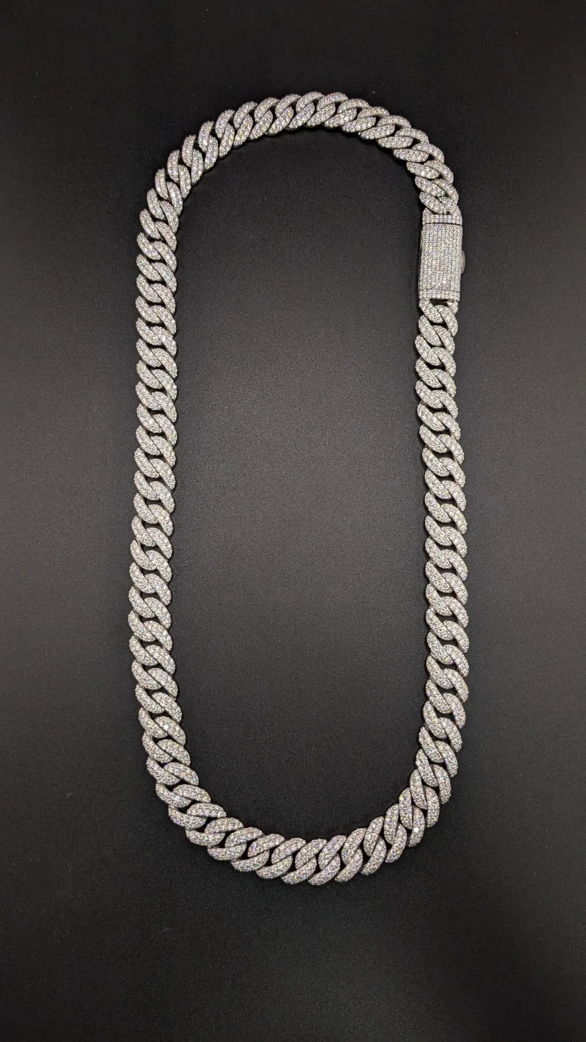 12MM 925 Silver and VVS Lab Grown Diamond Cuban Chain