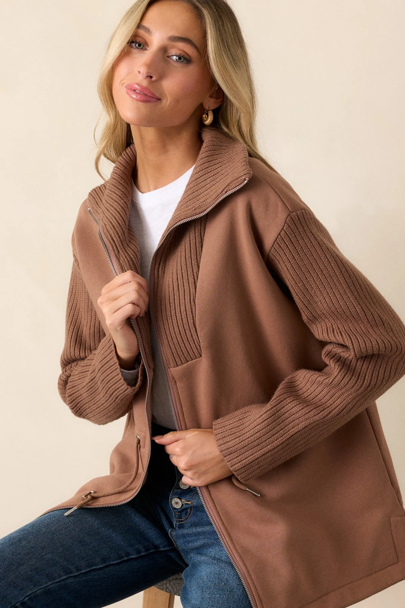 Alabaster Dreams Brown Contrast Knit Jacket