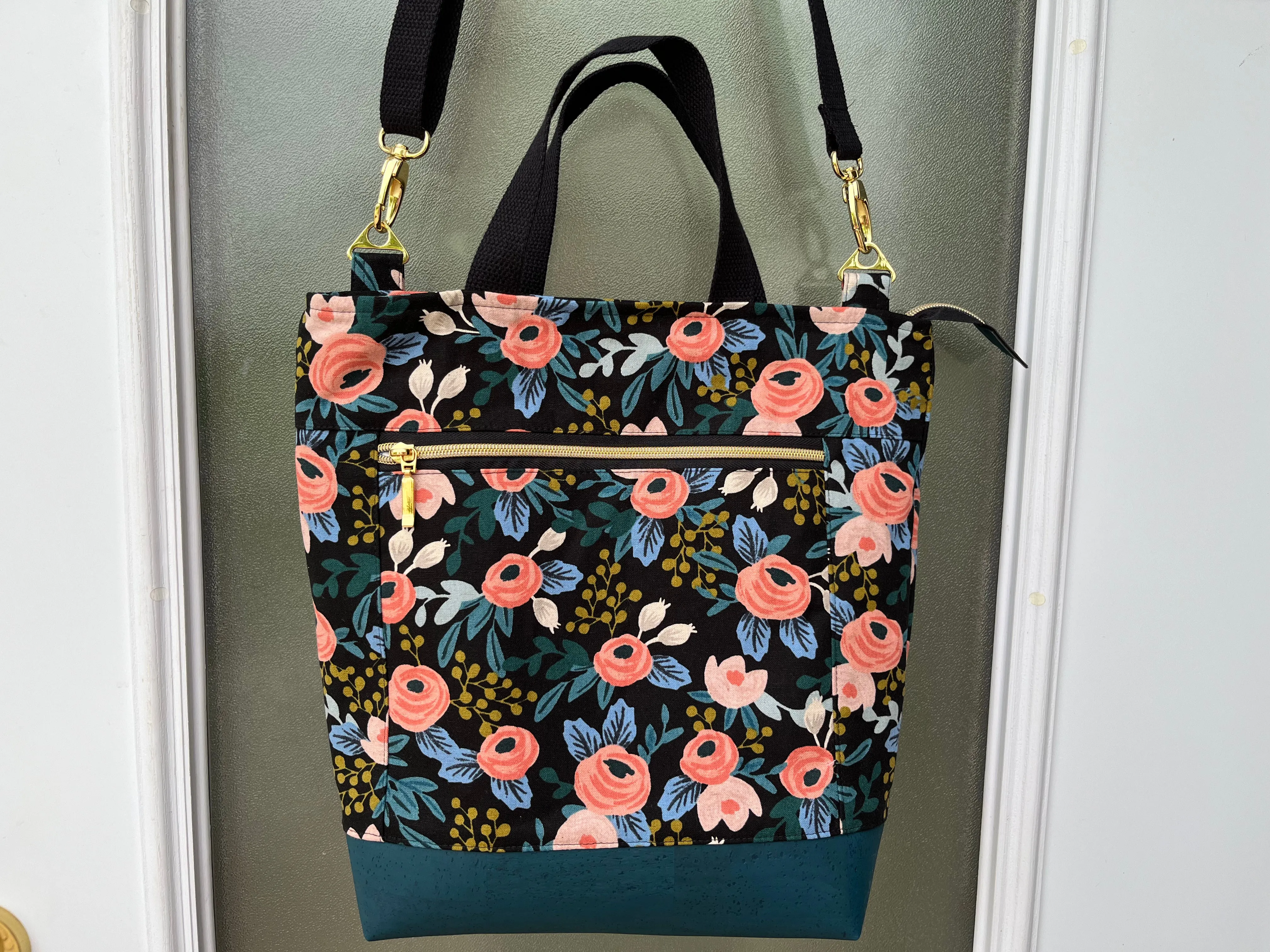 Black Floral Rifle Paper Co Cross body Tote Bag