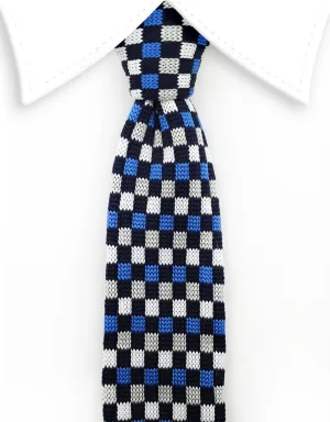 Blue, Black, White & Gray Narrow Knitted Tie