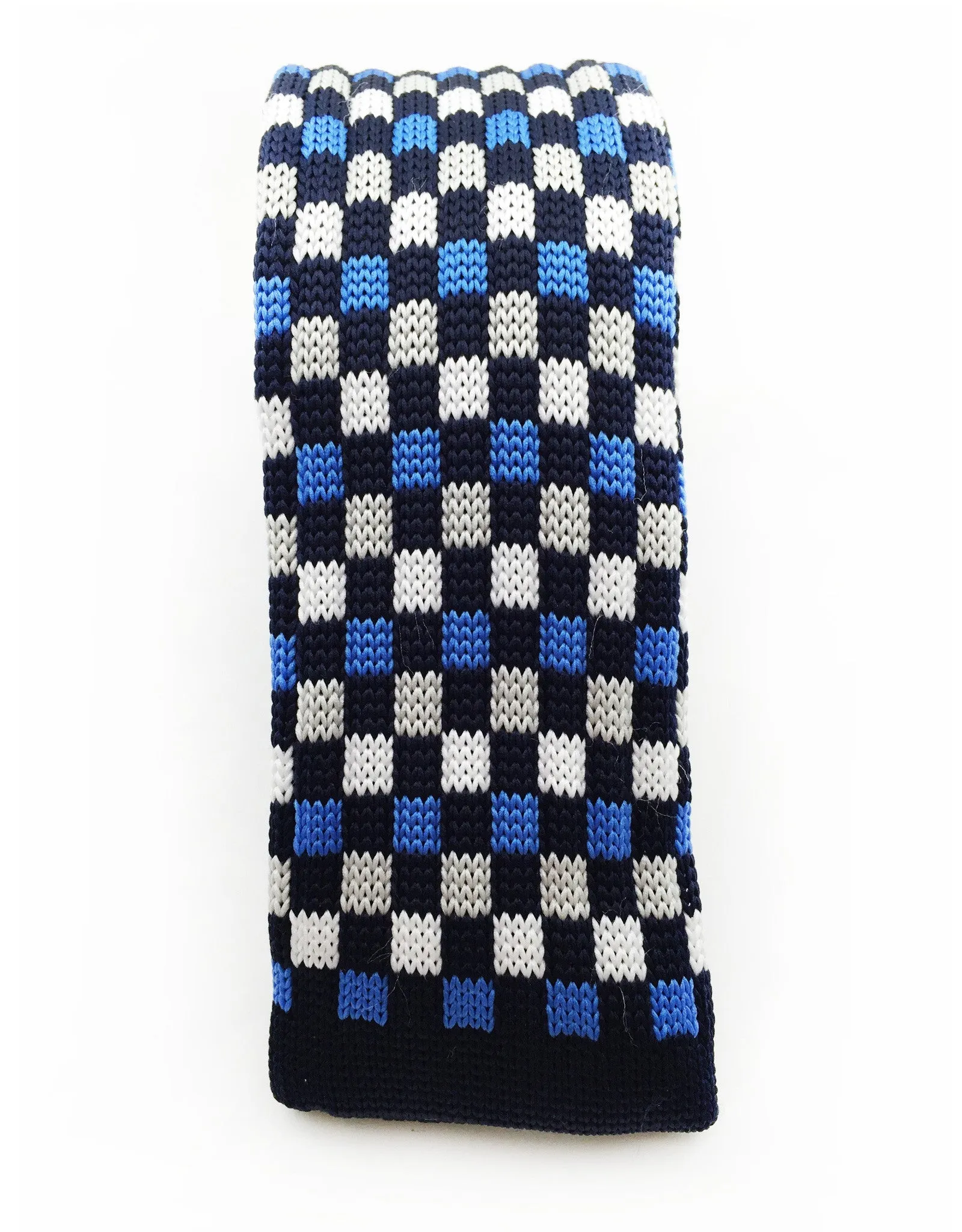 Blue, Black, White & Gray Narrow Knitted Tie