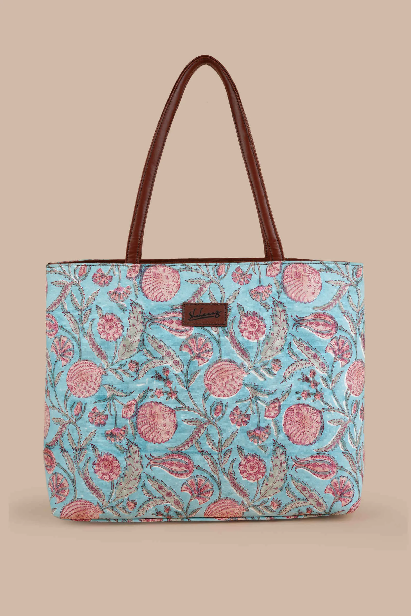 Blue Lagoon Hand Block Printed Pink Classic Tote Bag