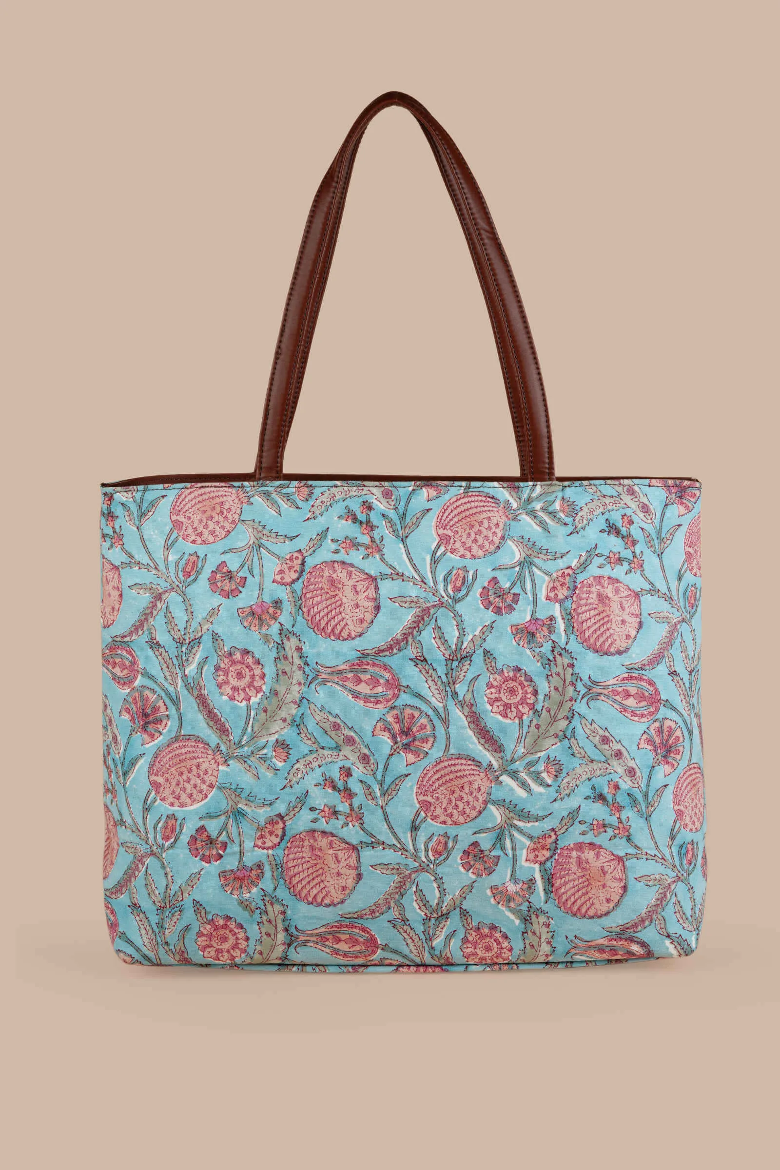 Blue Lagoon Hand Block Printed Pink Classic Tote Bag