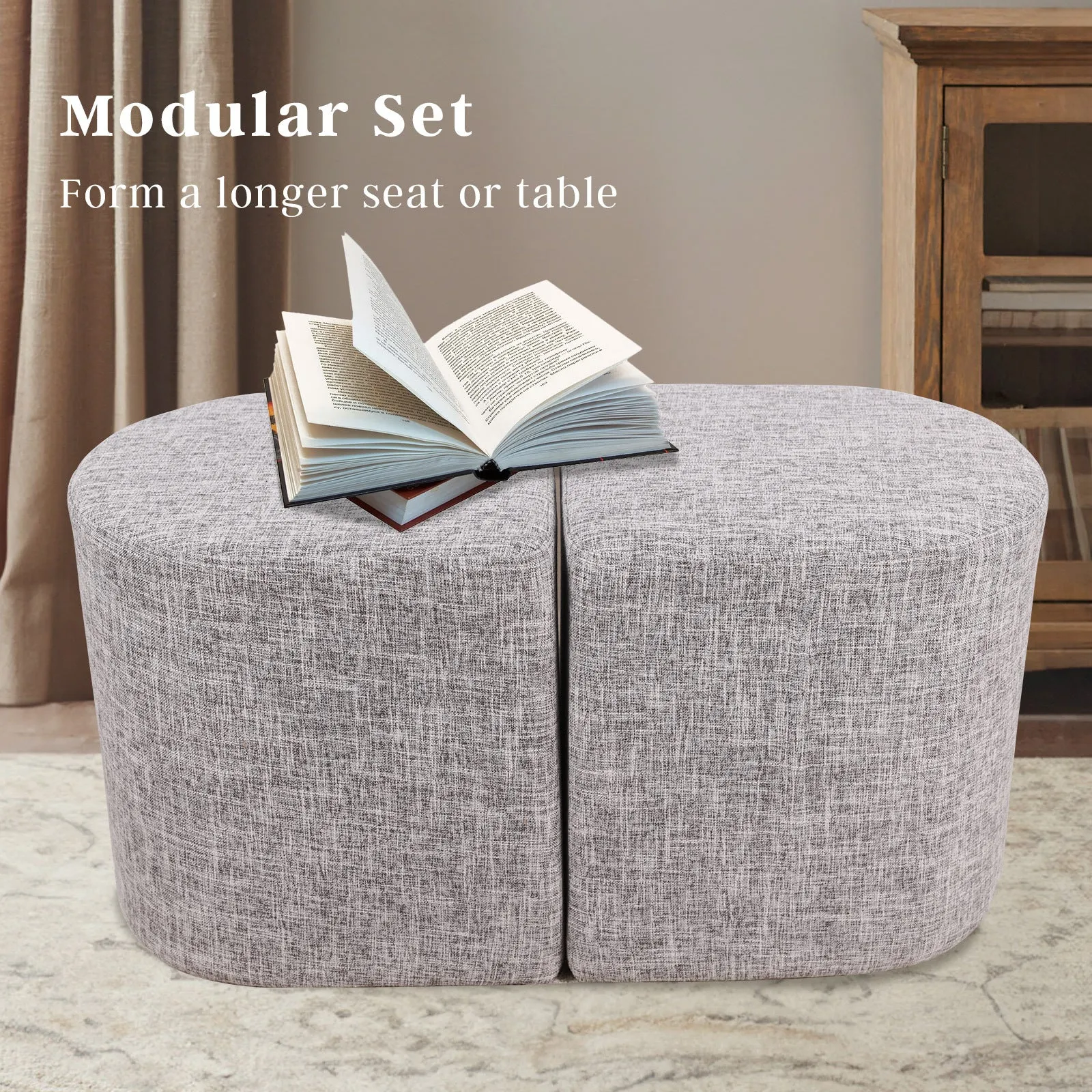 Breathable Linen Ottoman Footstool Set, Dark Grey – La Bella