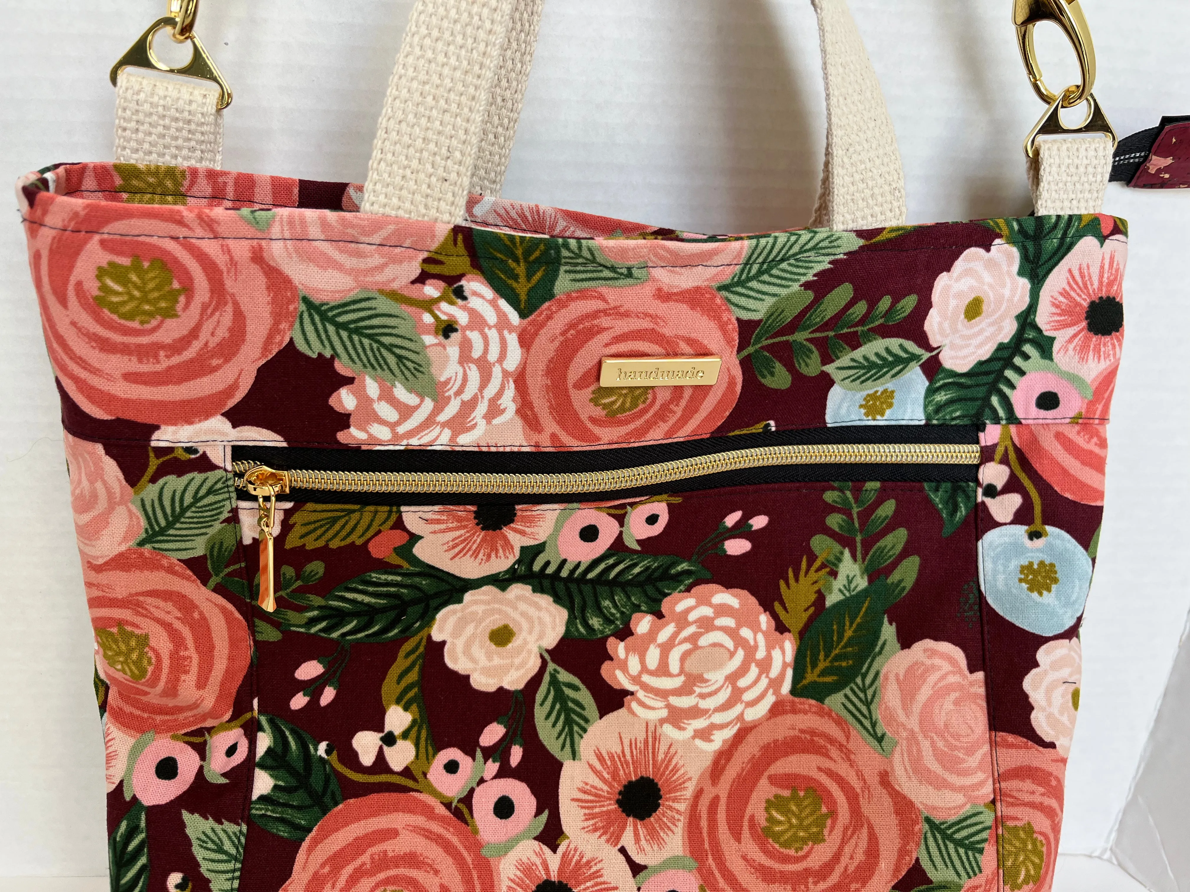 Burgundy Floral Rifle Paper Co Cross body Tote Bag