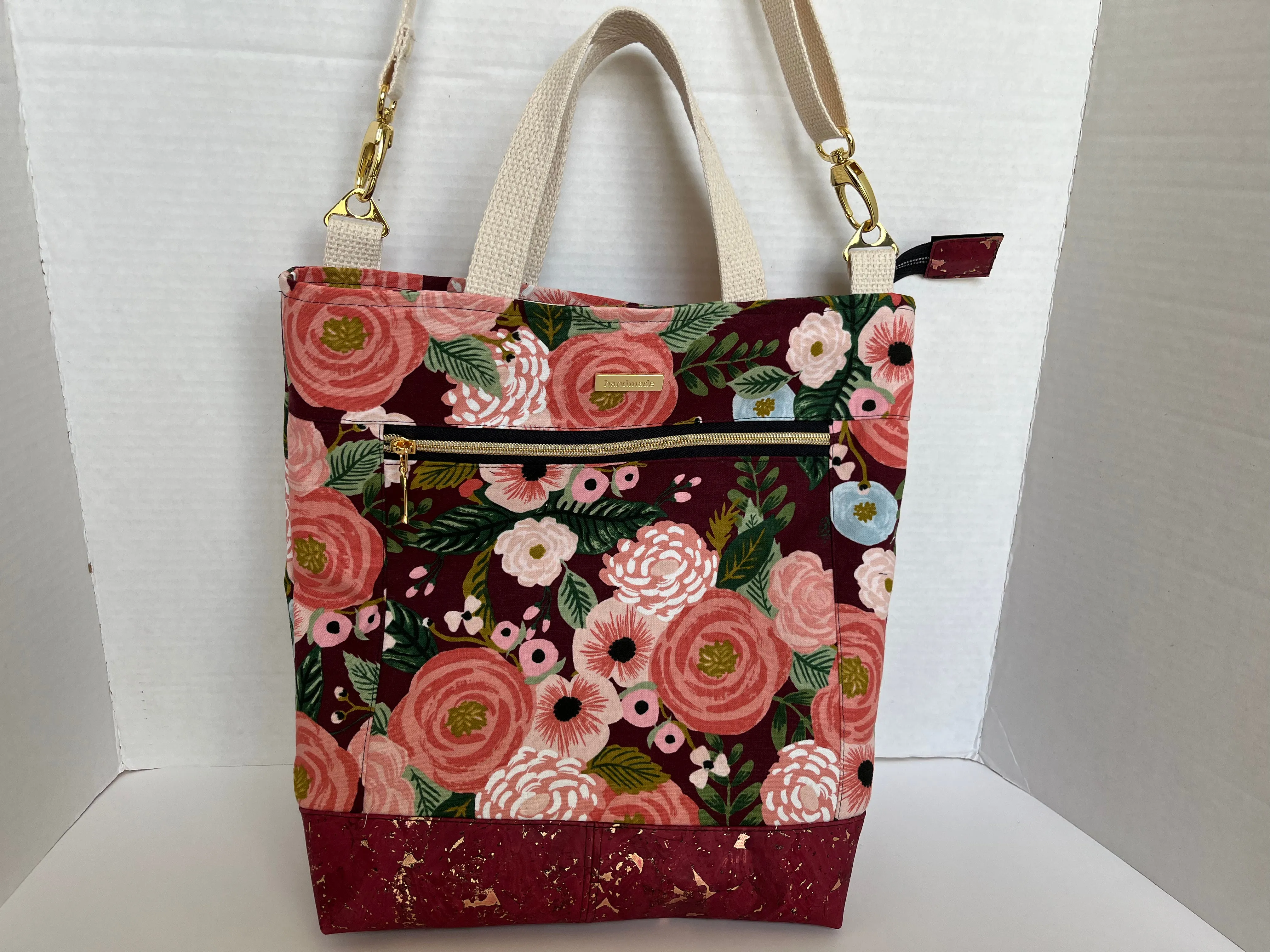 Burgundy Floral Rifle Paper Co Cross body Tote Bag