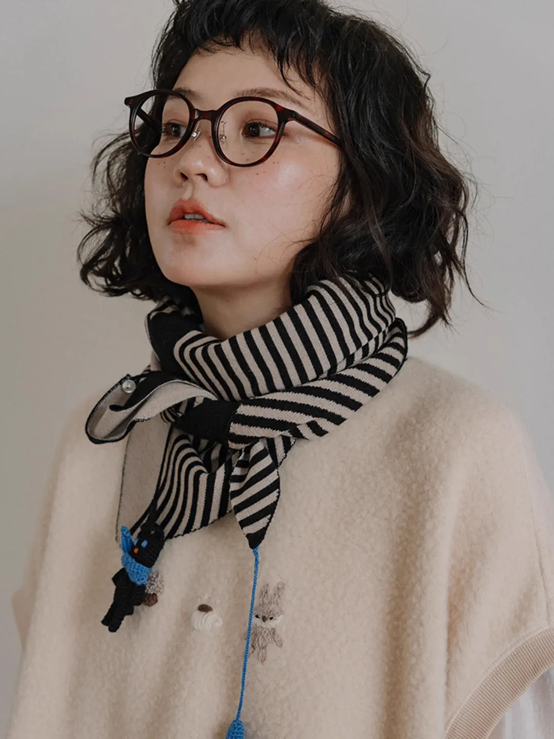 Chowxiaodou Wool Knit Triangle Scarf