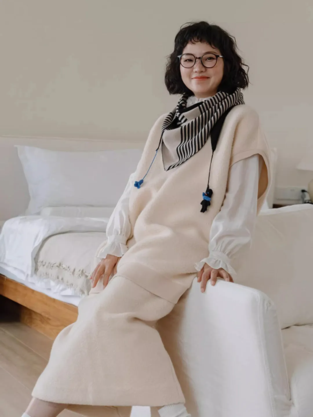 Chowxiaodou Wool Knit Triangle Scarf