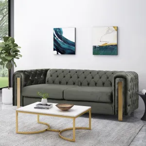 Comfy 3 Sofa With Tufted Back And Arm, Modern For Living Room - Gray