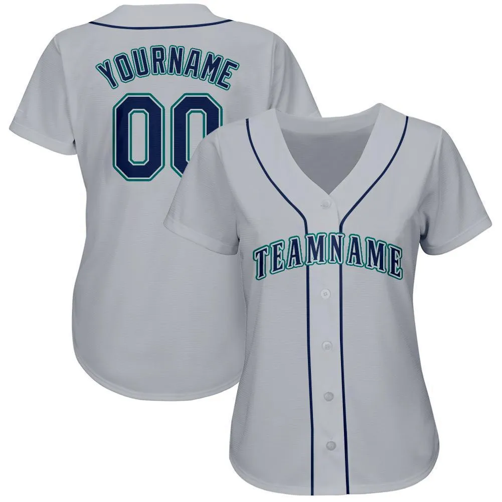 Custom Gray Navy-Teal Baseball Jersey