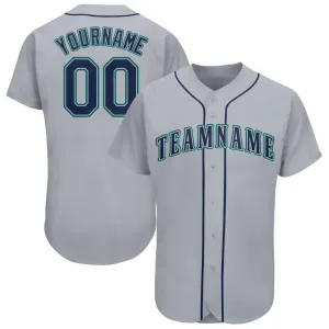 Custom Gray Navy-Teal Baseball Jersey