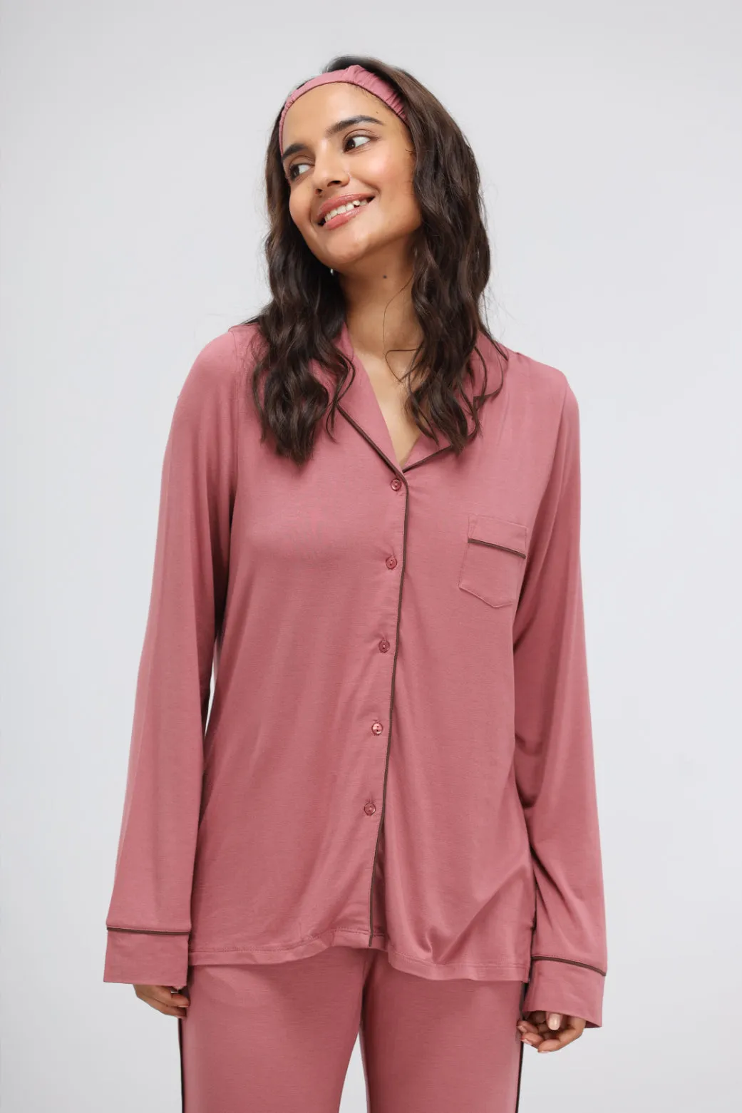 Deco Rose Full Sleeve Button Down Modal Pajama Set