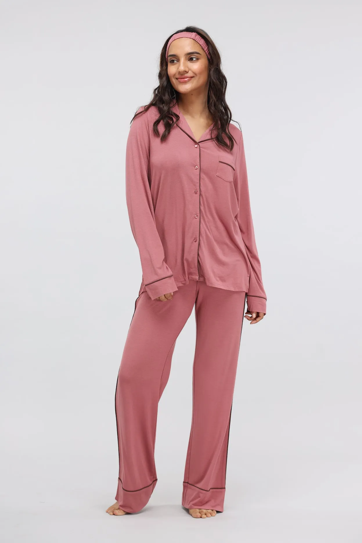 Deco Rose Full Sleeve Button Down Modal Pajama Set