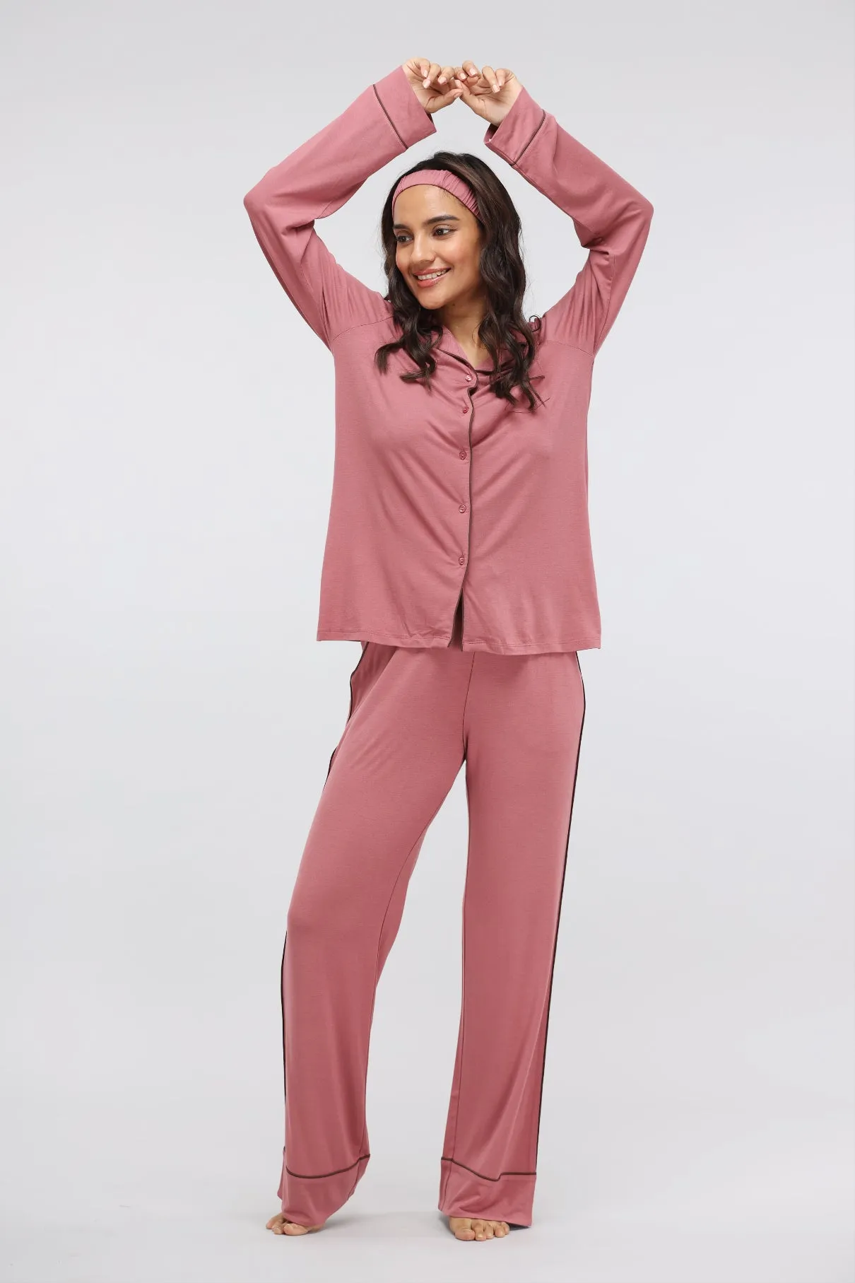 Deco Rose Full Sleeve Button Down Modal Pajama Set