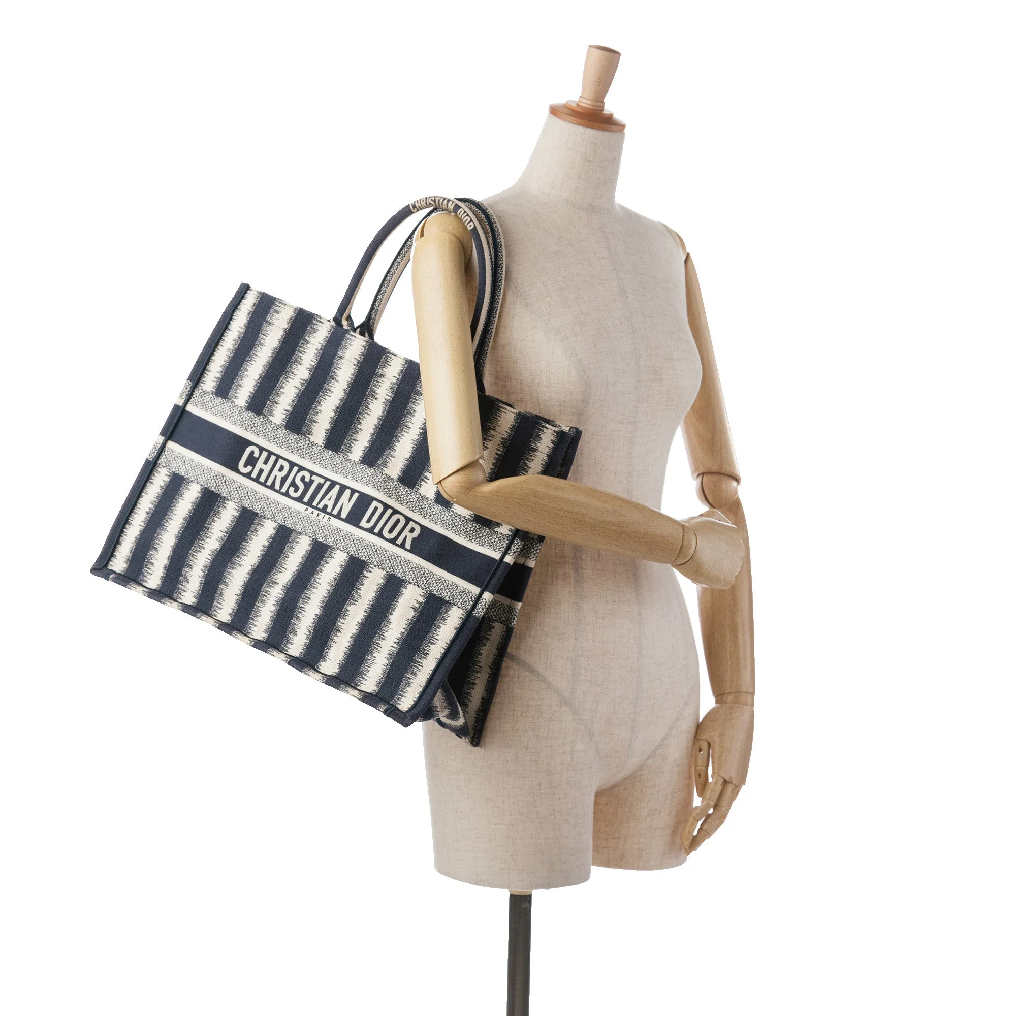 Dior Book Tote Large Blue Striped Canvas