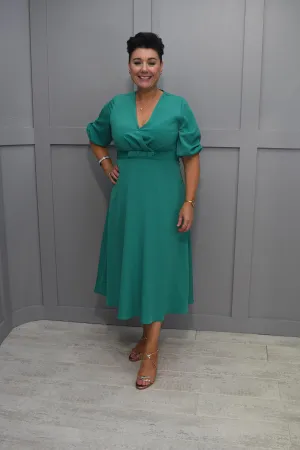 Ella Boo Emerald Green V Neck A-Line Dress - 2243 21