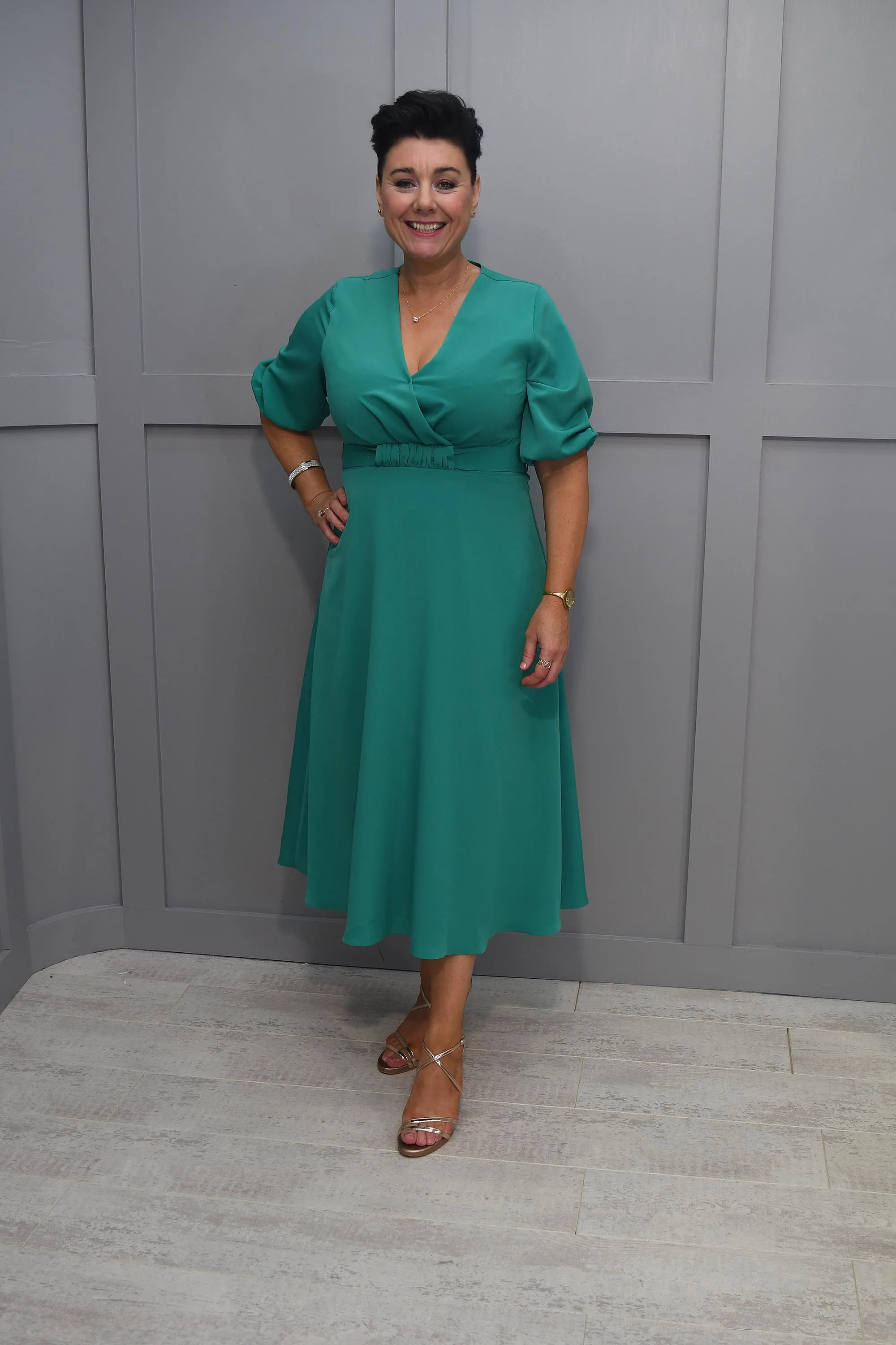 Ella Boo Emerald Green V Neck A-Line Dress - 2243 21