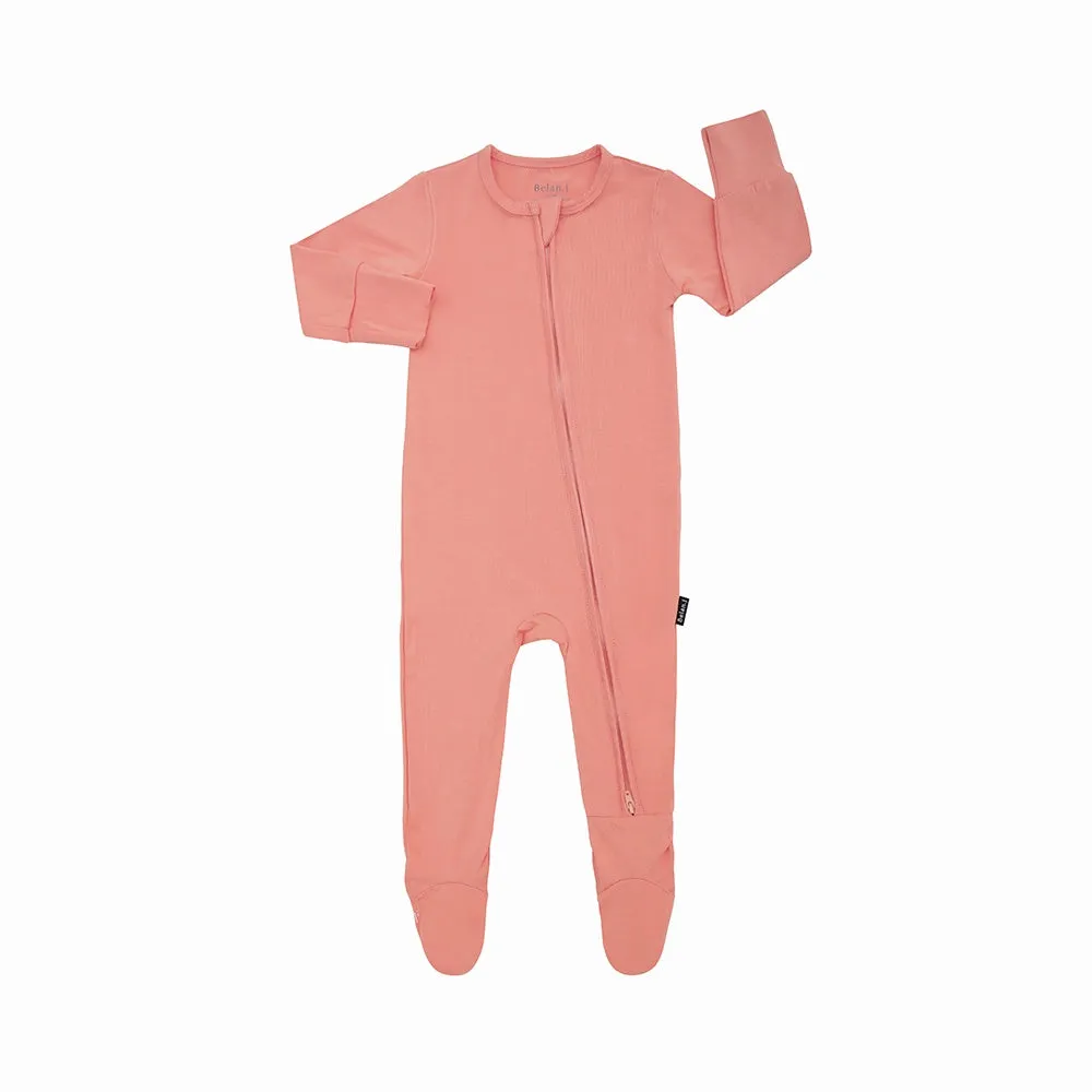 Footed Zipper Sleeper - Coral