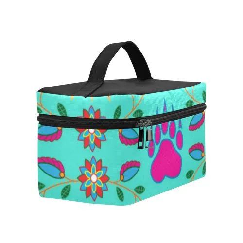 Geometric Floral Fall-Sky Cosmetic Bag/Large