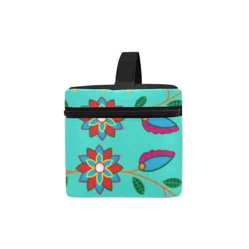 Geometric Floral Fall-Sky Cosmetic Bag/Large