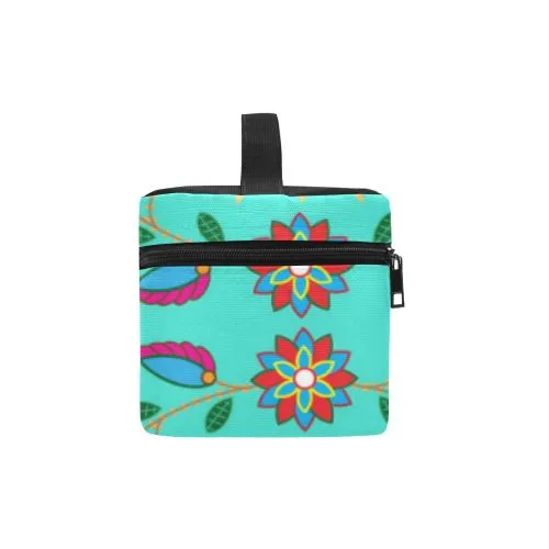 Geometric Floral Fall-Sky Cosmetic Bag/Large