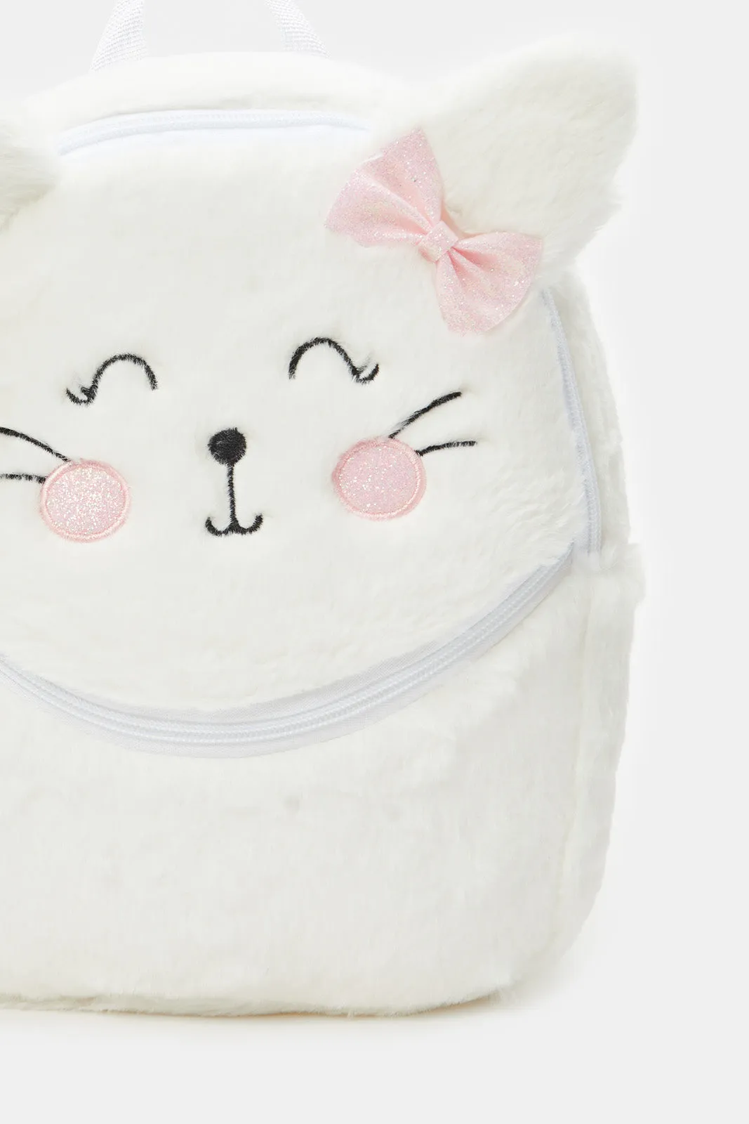 Girls White Character Faux Fur Backpack