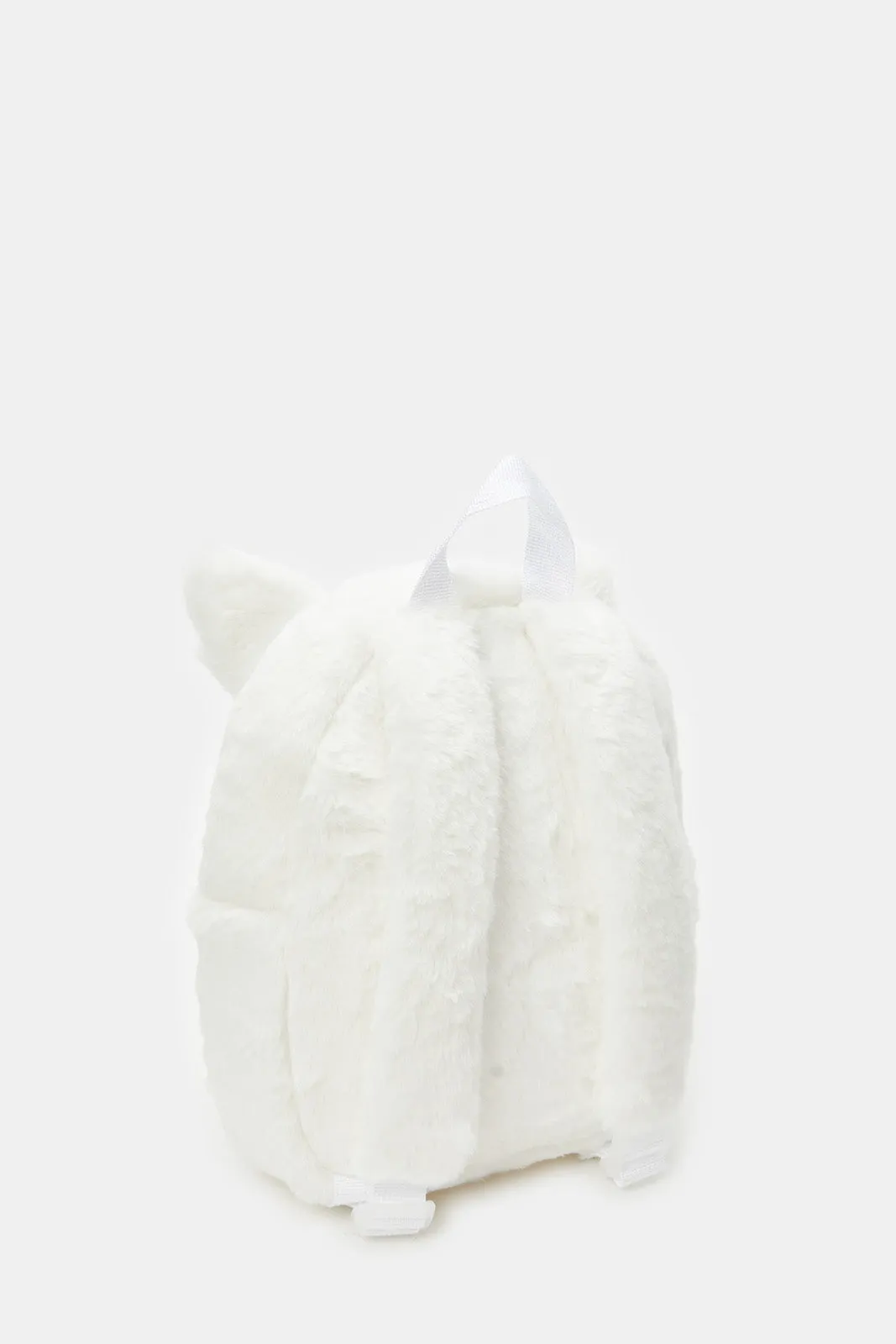 Girls White Character Faux Fur Backpack