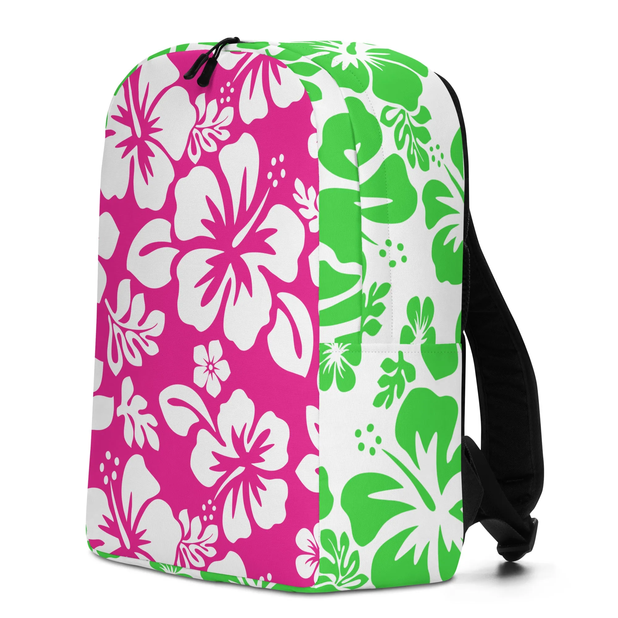 Hot Pink and Lime Green Hawaiian Print Backpack