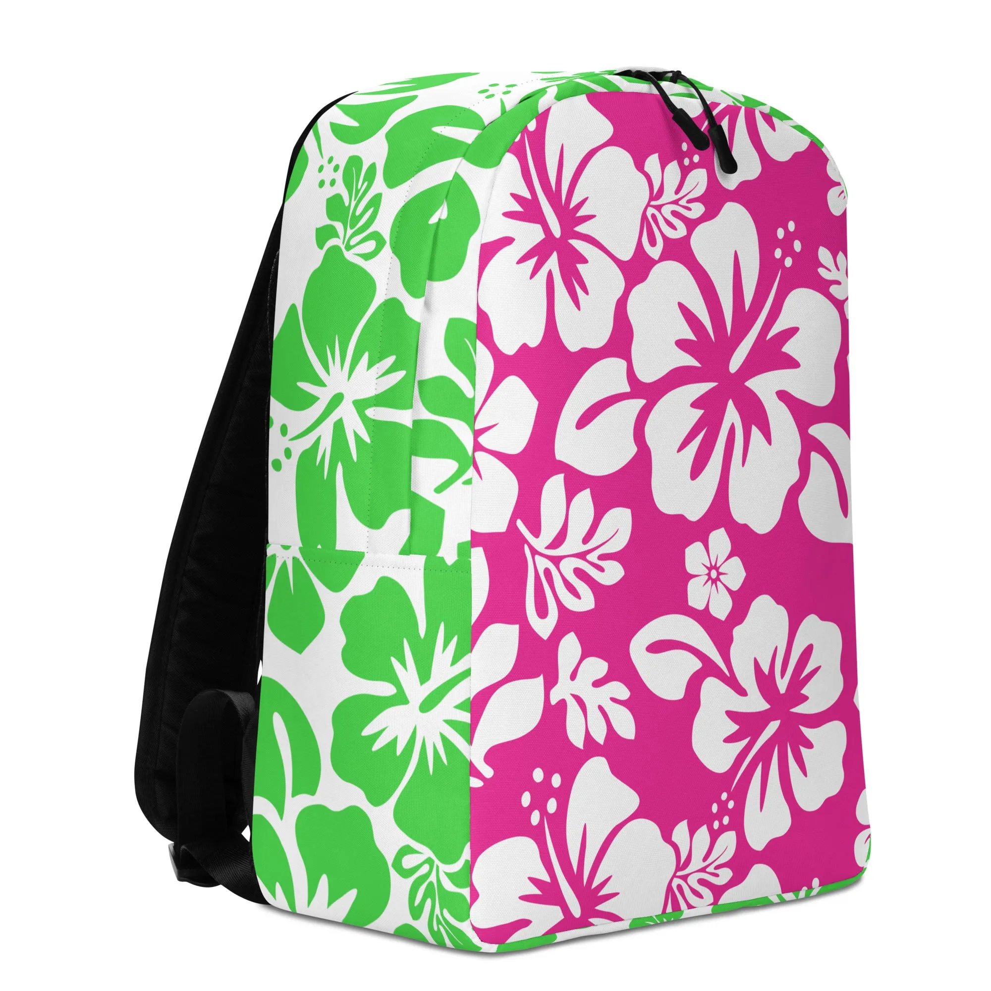 Hot Pink and Lime Green Hawaiian Print Backpack