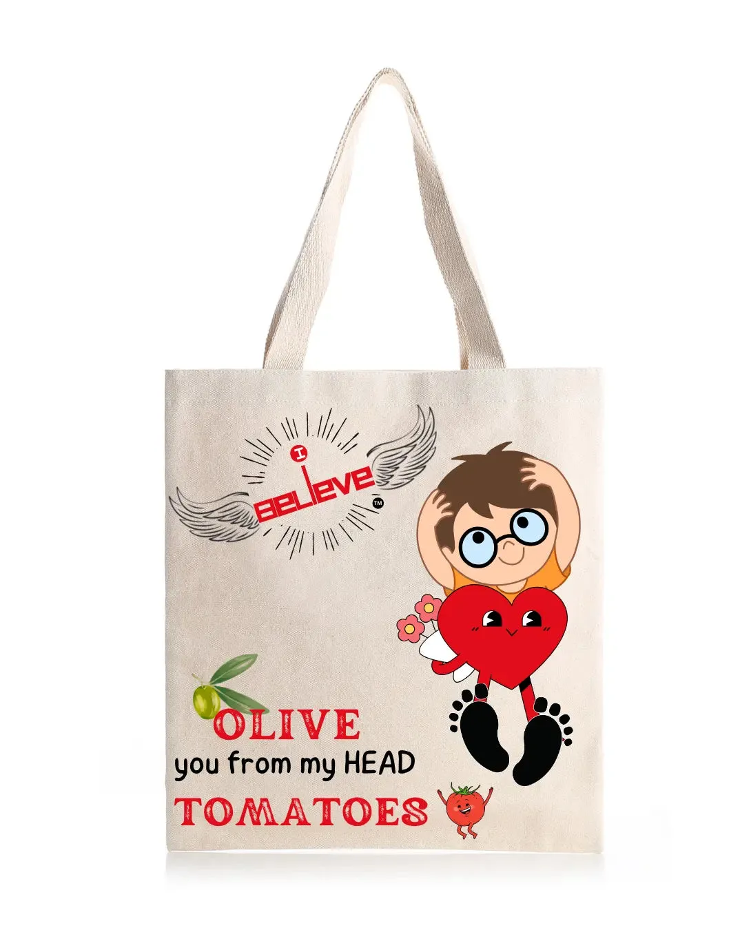 I Believe in OLIVE TOMATOES  Daily Thaila -  Canvas Reusable Bags