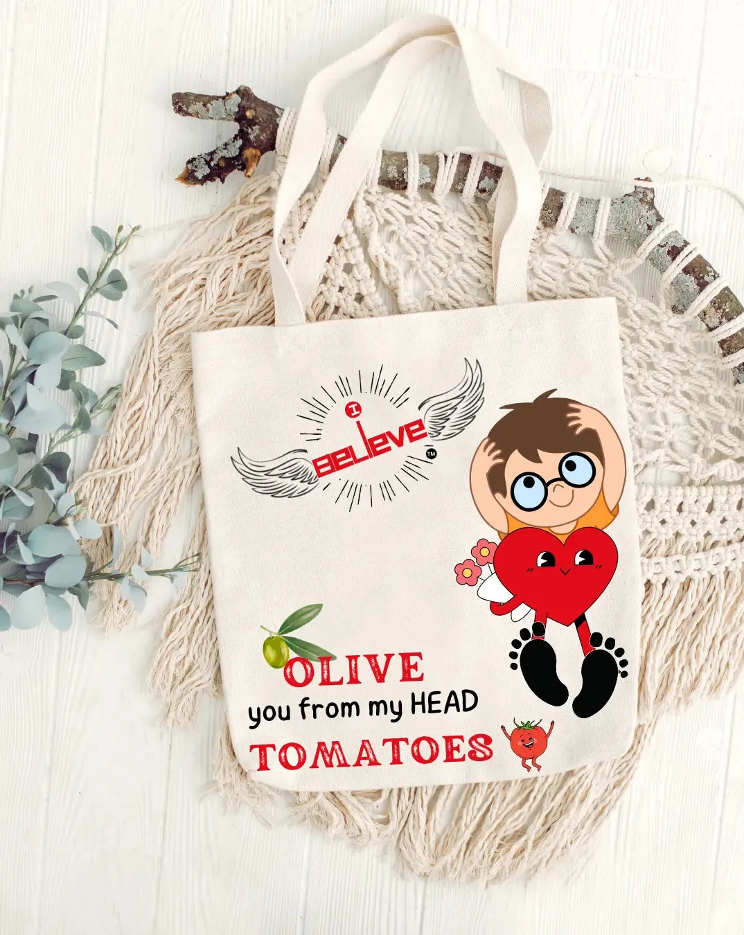 I Believe in OLIVE TOMATOES  Daily Thaila -  Canvas Reusable Bags