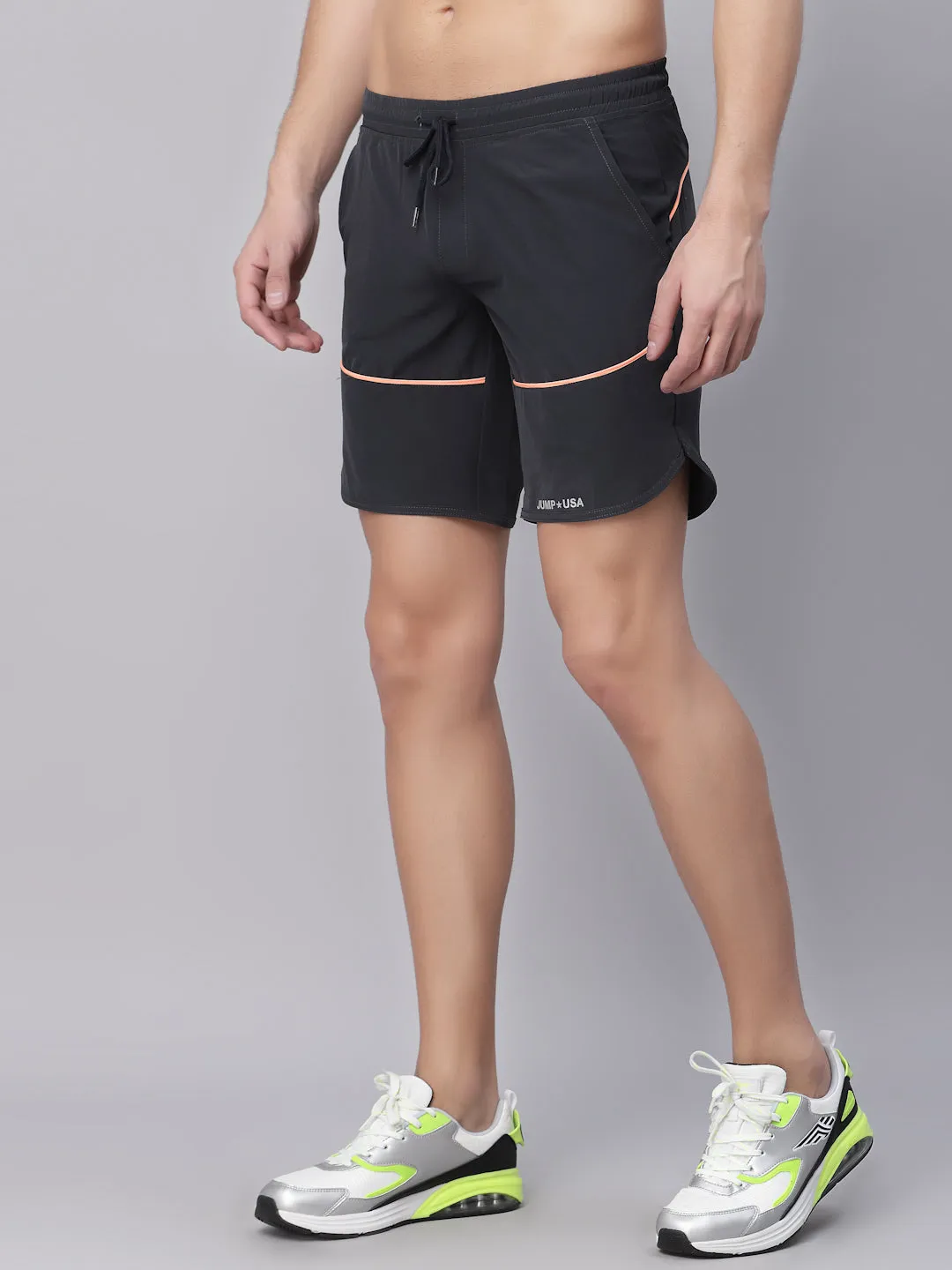 JUMP USA Men Black Mid-Rise Training or Gym Sports Shorts