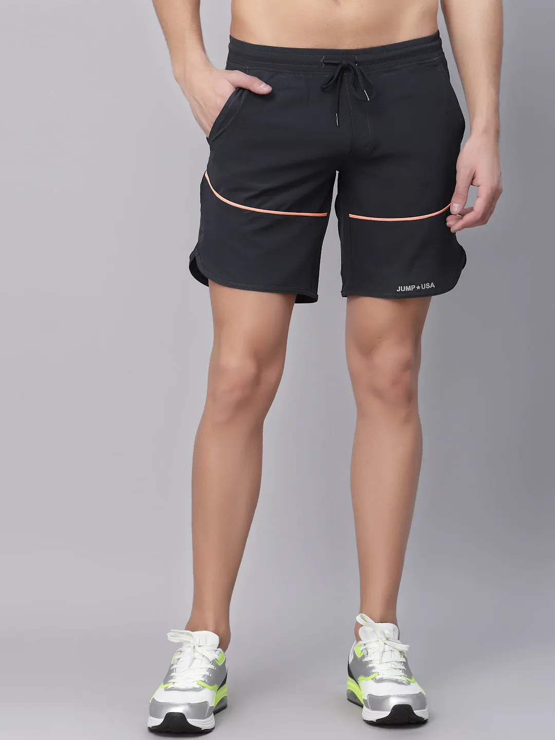 JUMP USA Men Black Mid-Rise Training or Gym Sports Shorts