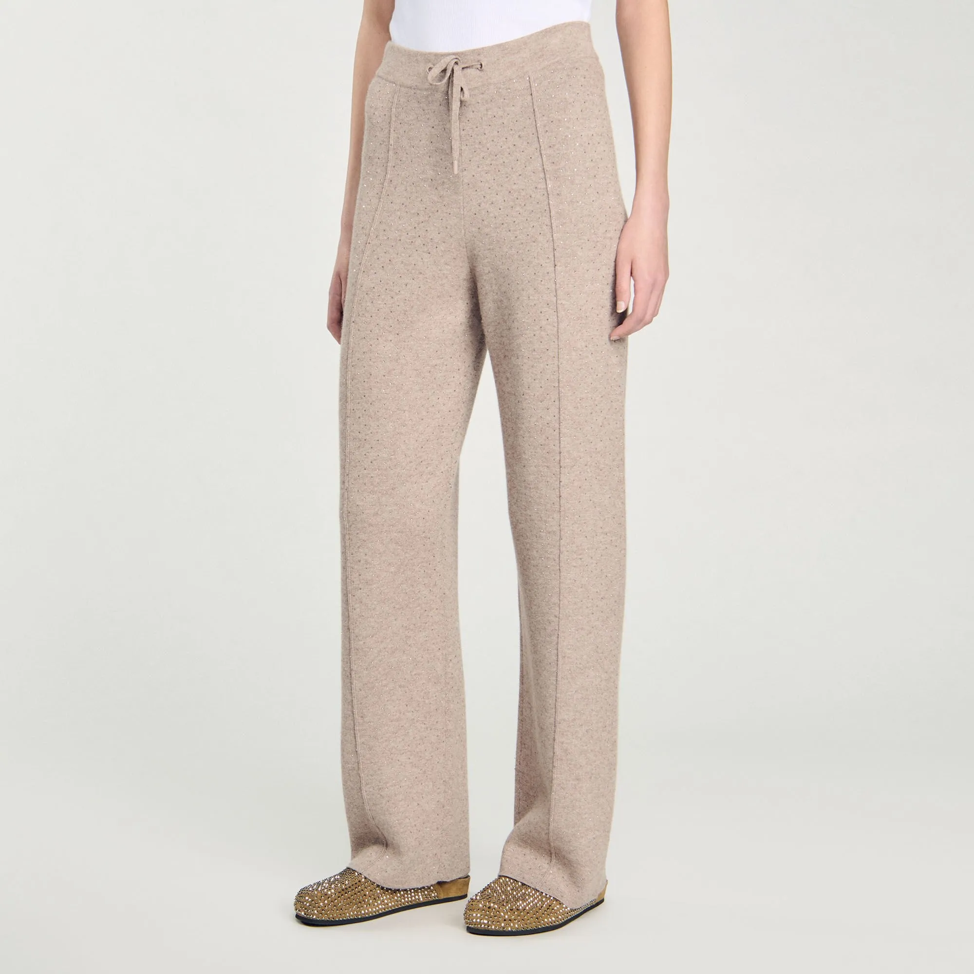 Knit Rhinestone-Covered Trousers