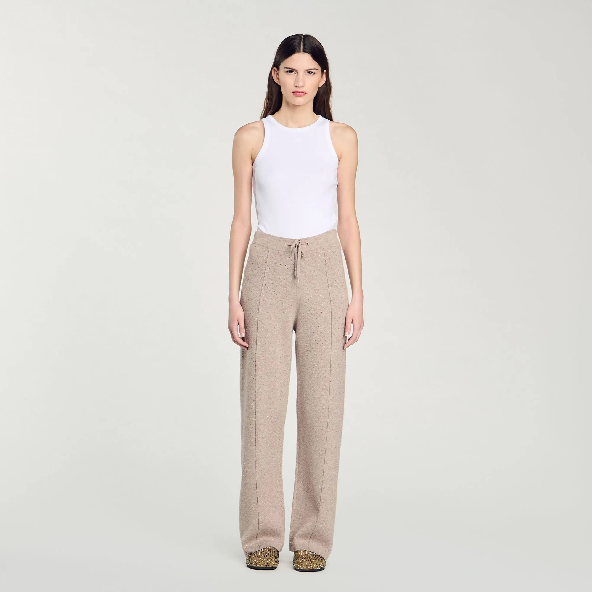 Knit Rhinestone-Covered Trousers