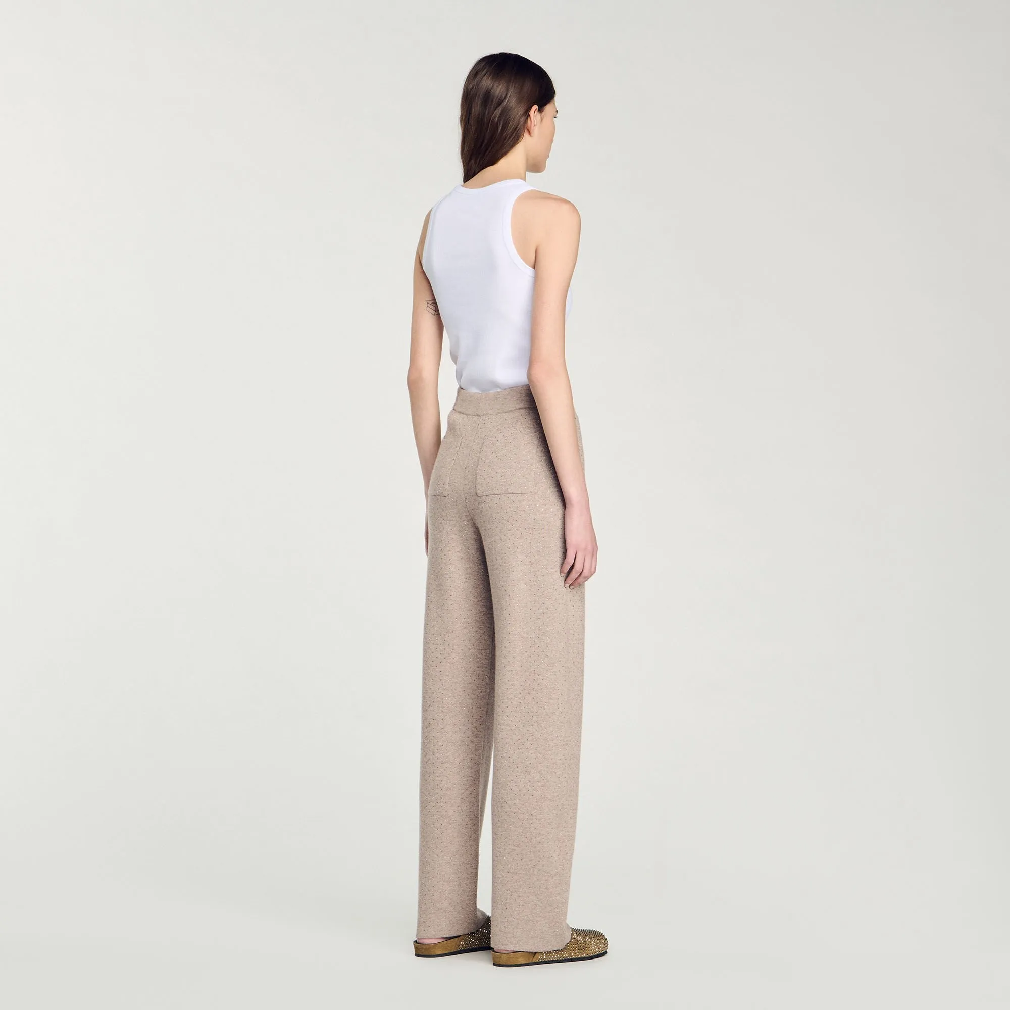 Knit Rhinestone-Covered Trousers