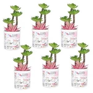 Kuber Industries Artificial Plants for Home D�cor|Natural Looking Indoor Fake Plants with Pot|Artificial Flowers for Decoration-Pack of 6 (Pink & Green)