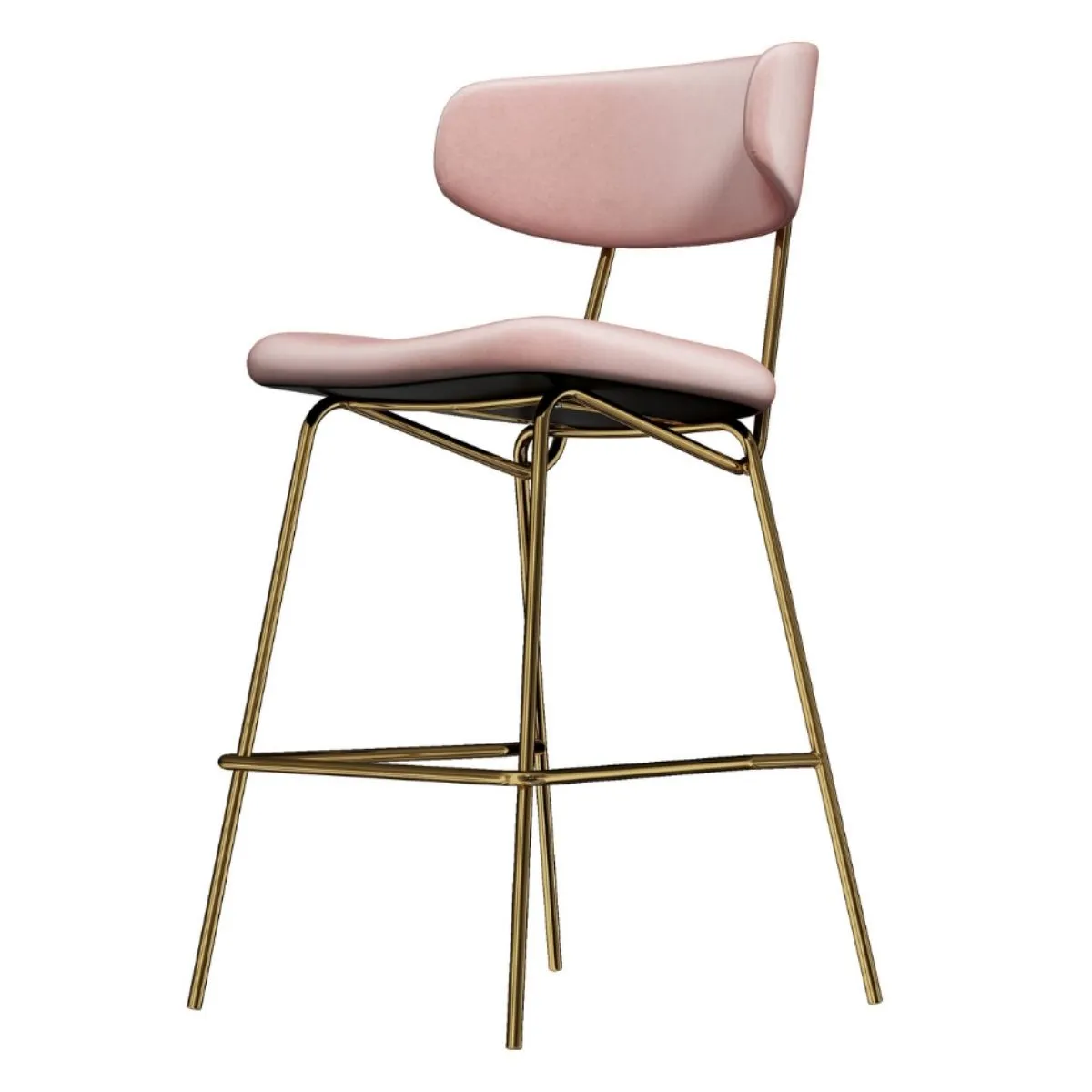 Kylie Modern Blush Velvet Barstool with Gold Legs Set of 2