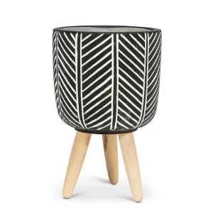 Large Herringbone Tripod Planter - Black 7"H