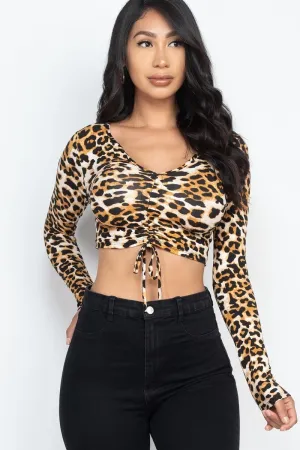 Leopard Print Strap Ruched Crop Top