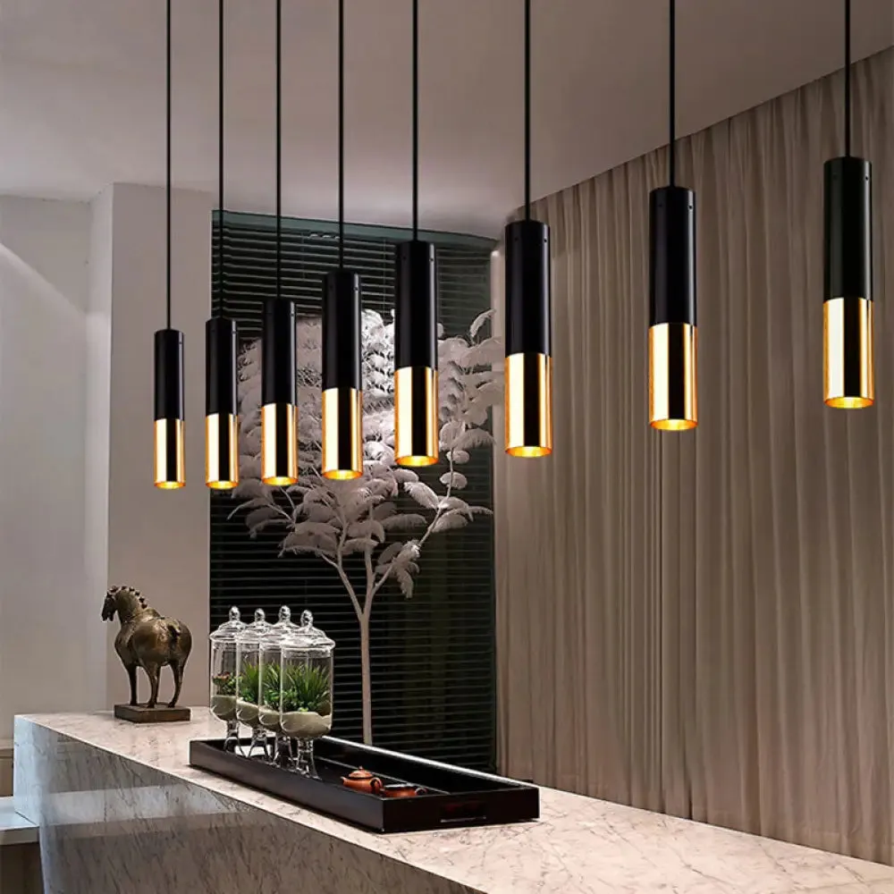 Modern Black and Gold Single Light Cylinder Pendant Lamp for Bar Cafe