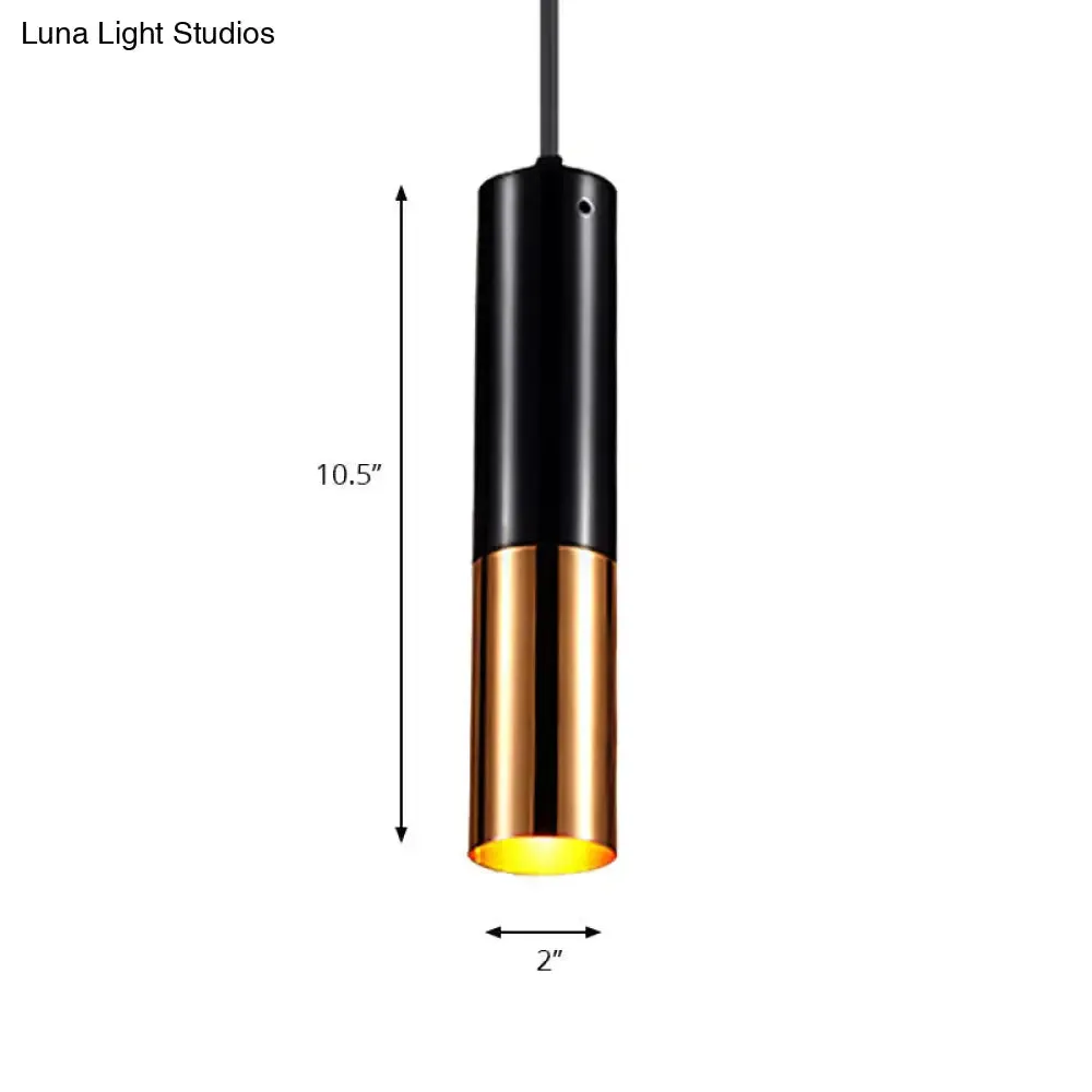 Modern Black and Gold Single Light Cylinder Pendant Lamp for Bar Cafe