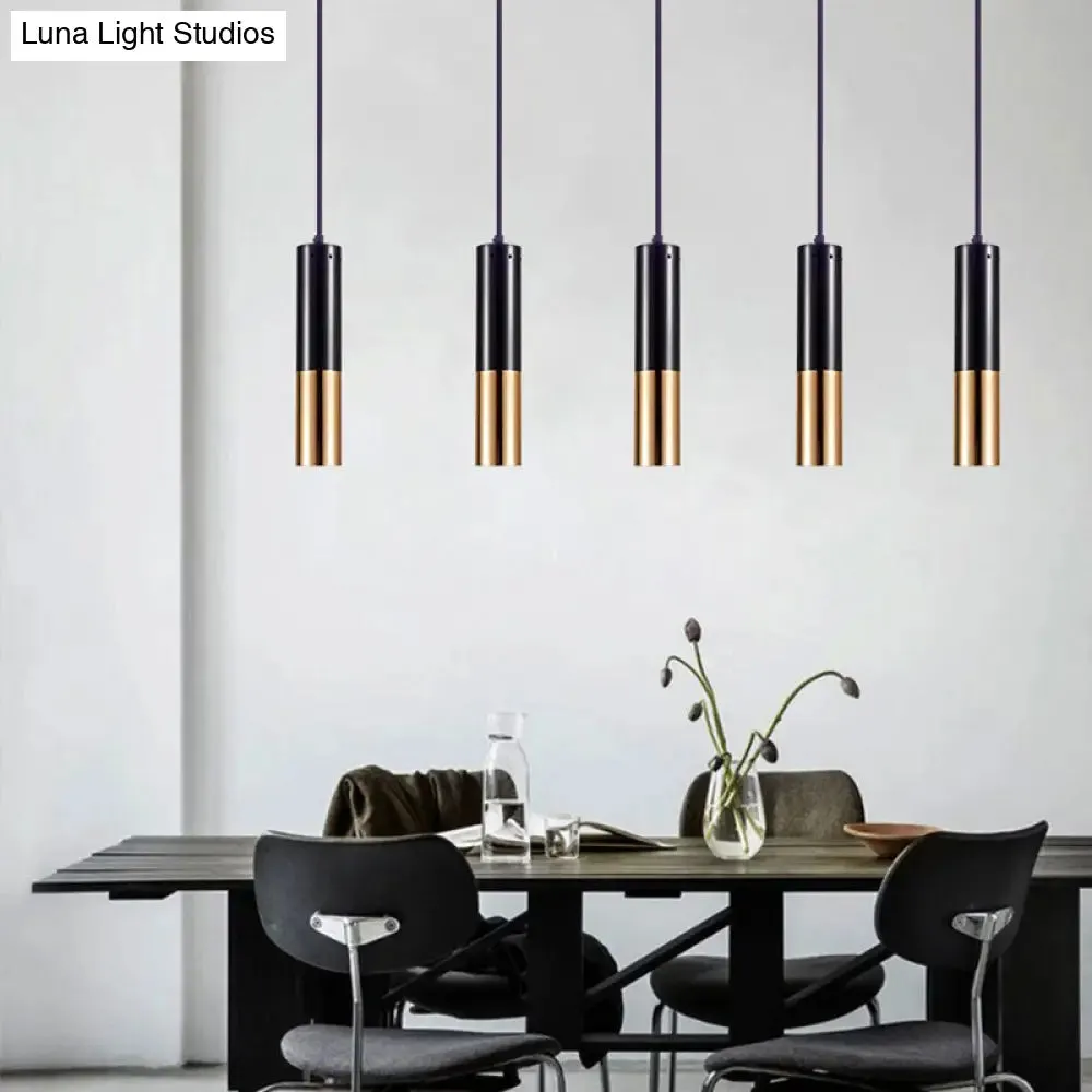 Modern Black and Gold Single Light Cylinder Pendant Lamp for Bar Cafe