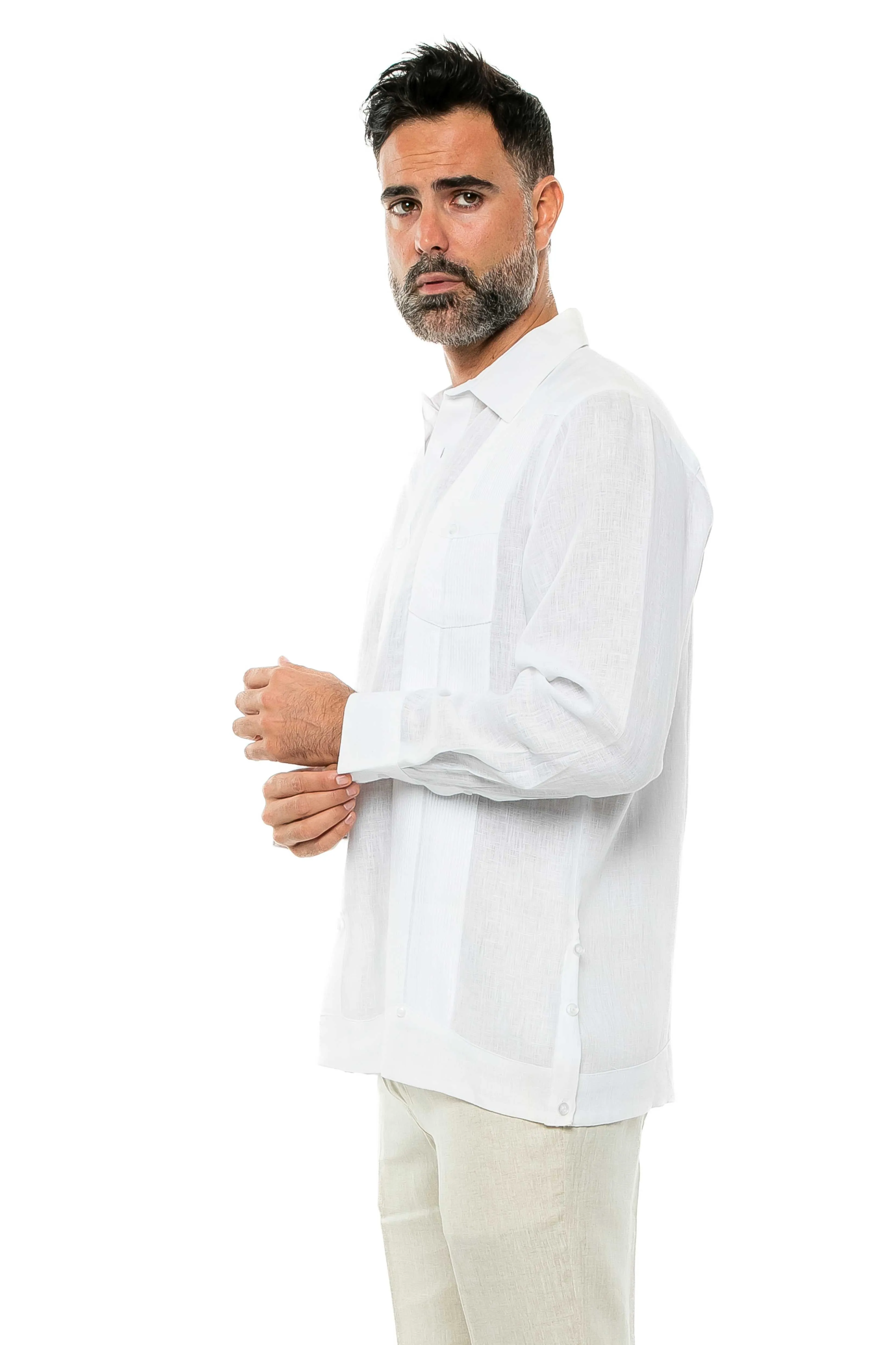 Mojito Men's Yarn Dye 100% Linen Guayabera Shirt Long Sleeve 2 Pocket Design