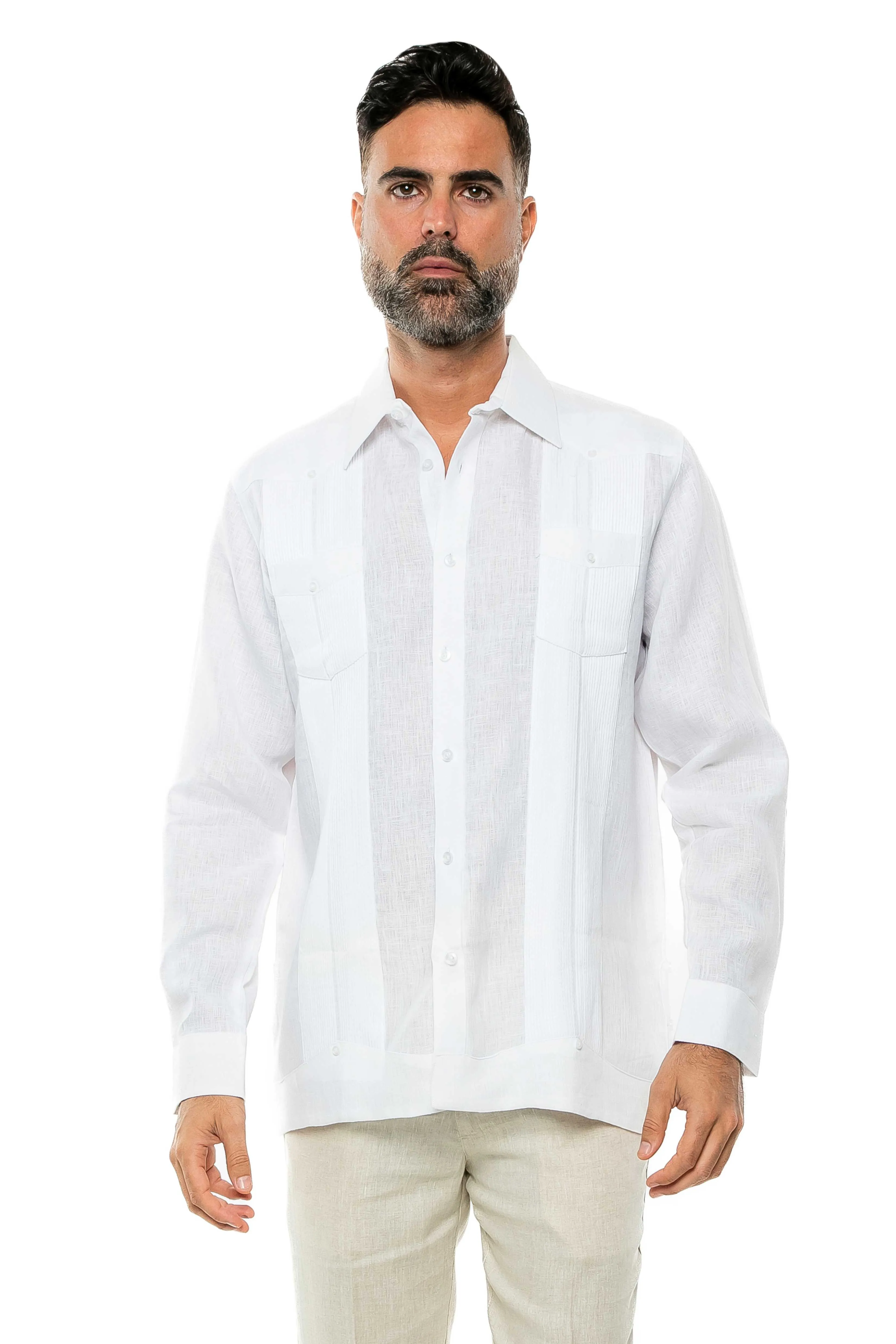 Mojito Men's Yarn Dye 100% Linen Guayabera Shirt Long Sleeve 2 Pocket Design