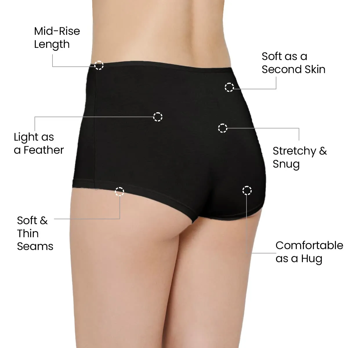 Mush Womens Ultra Soft High Waist Bamboo Modal Boyshorts || Breathable Panties || Anti-Odor, Seamless, Anti Microbial Innerwear (M- Pack of 3, Black Color)