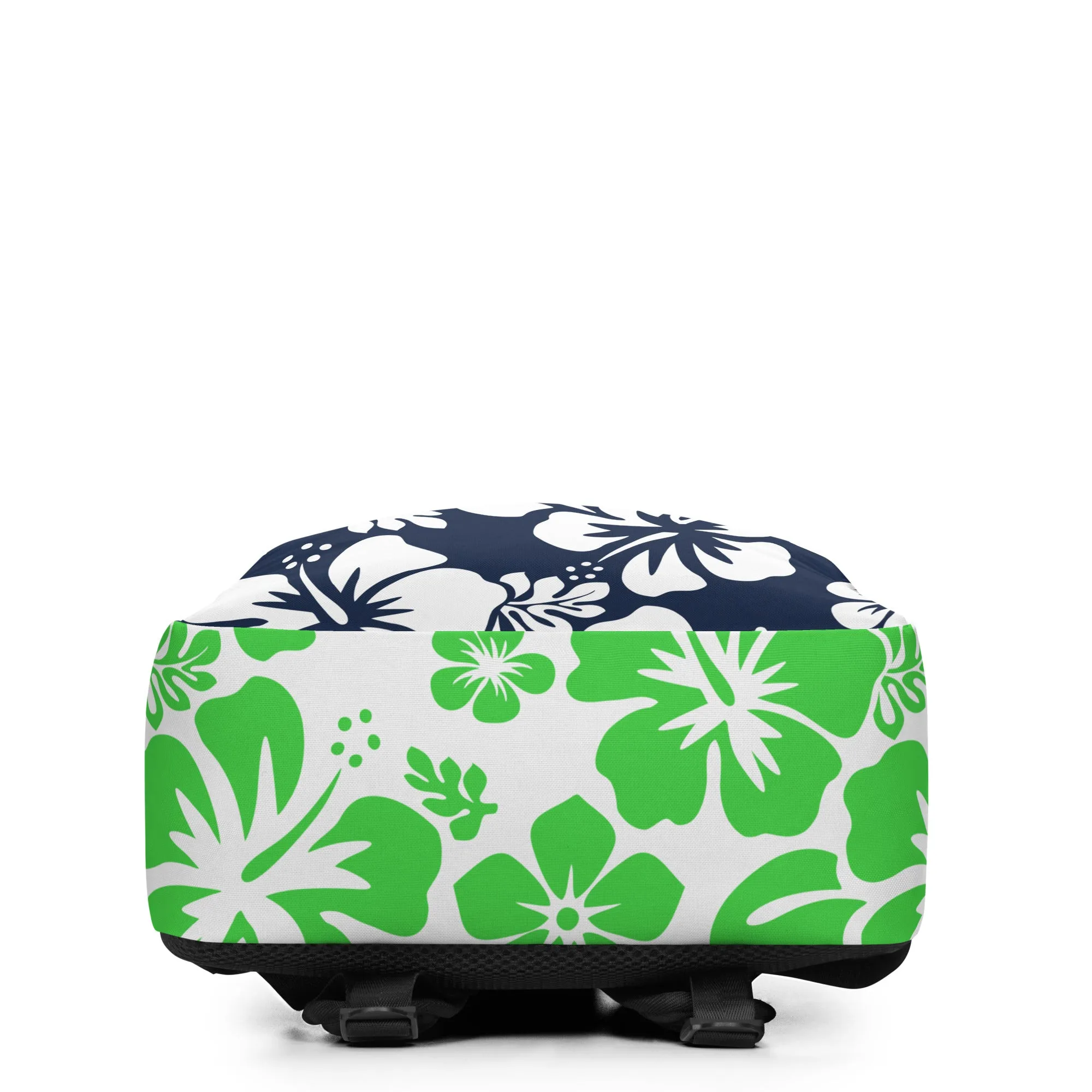 Navy Blue and Lime Green Hawaiian Print Backpack